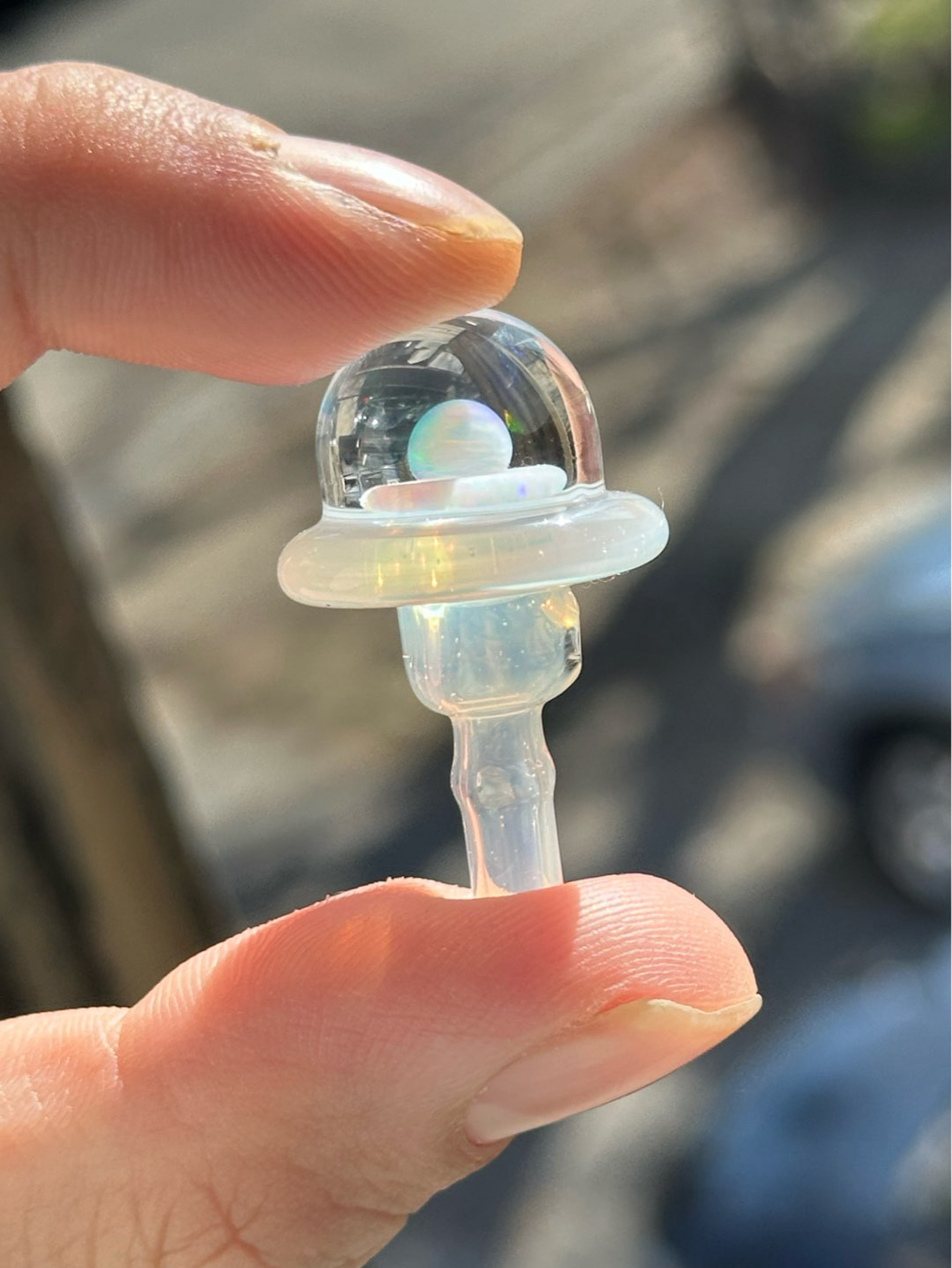 Preview pic of NEW Moonstone & Opal EF Norris XL Puffco Cap + NEW Tuff Tethers Combo: Adamantium Nano Coil + Obsidian Chamber Sleeve & Flux Cap