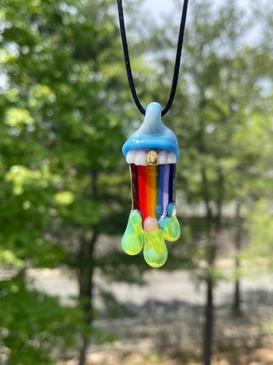 Preview pic of Green Drippy Rainbow Pendant W/ Gold tooth