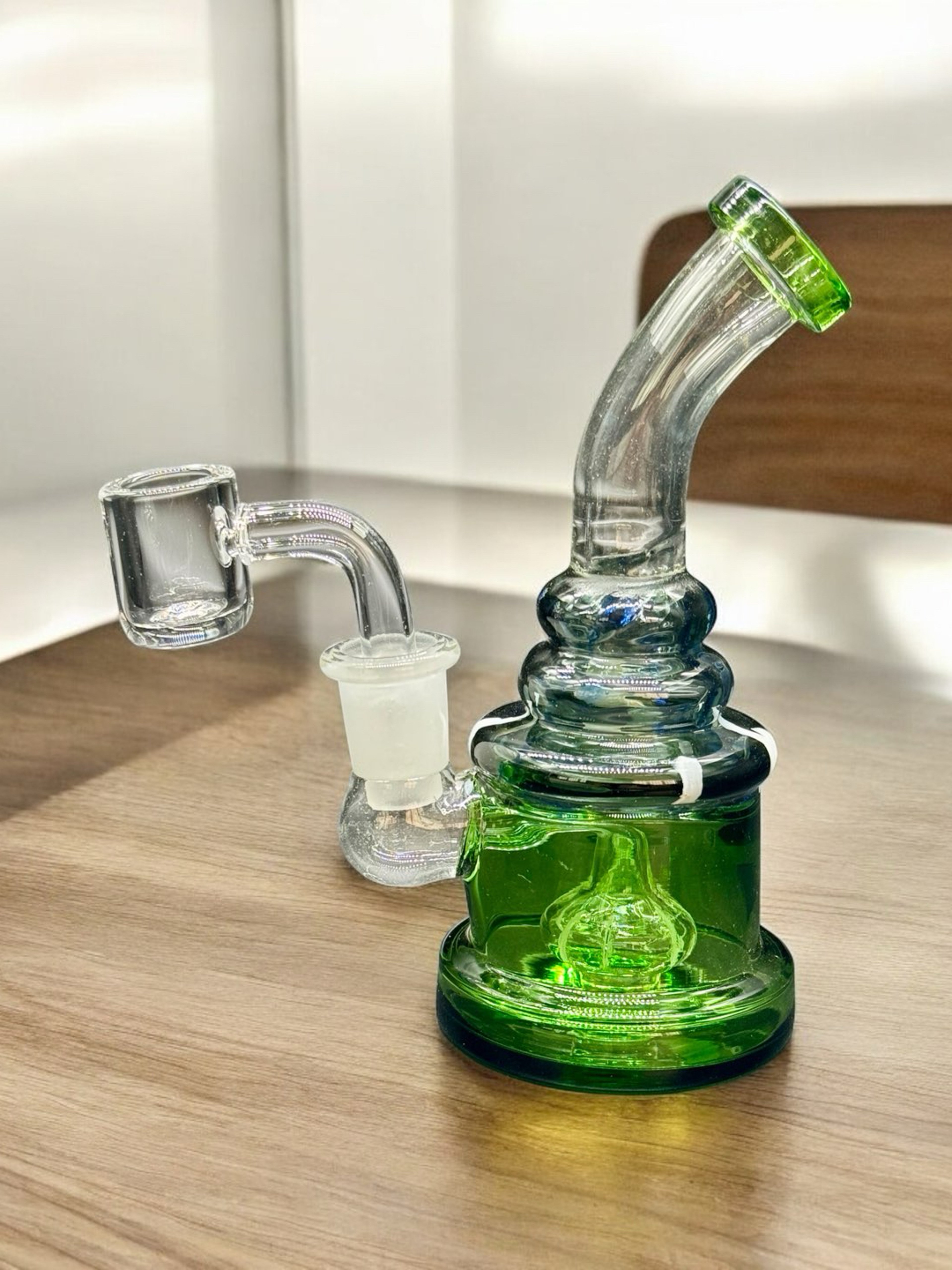 Mini 5.5” Green Dab Rig – Compact Recycler-Style Water Pipe with Quartz Banger image 0