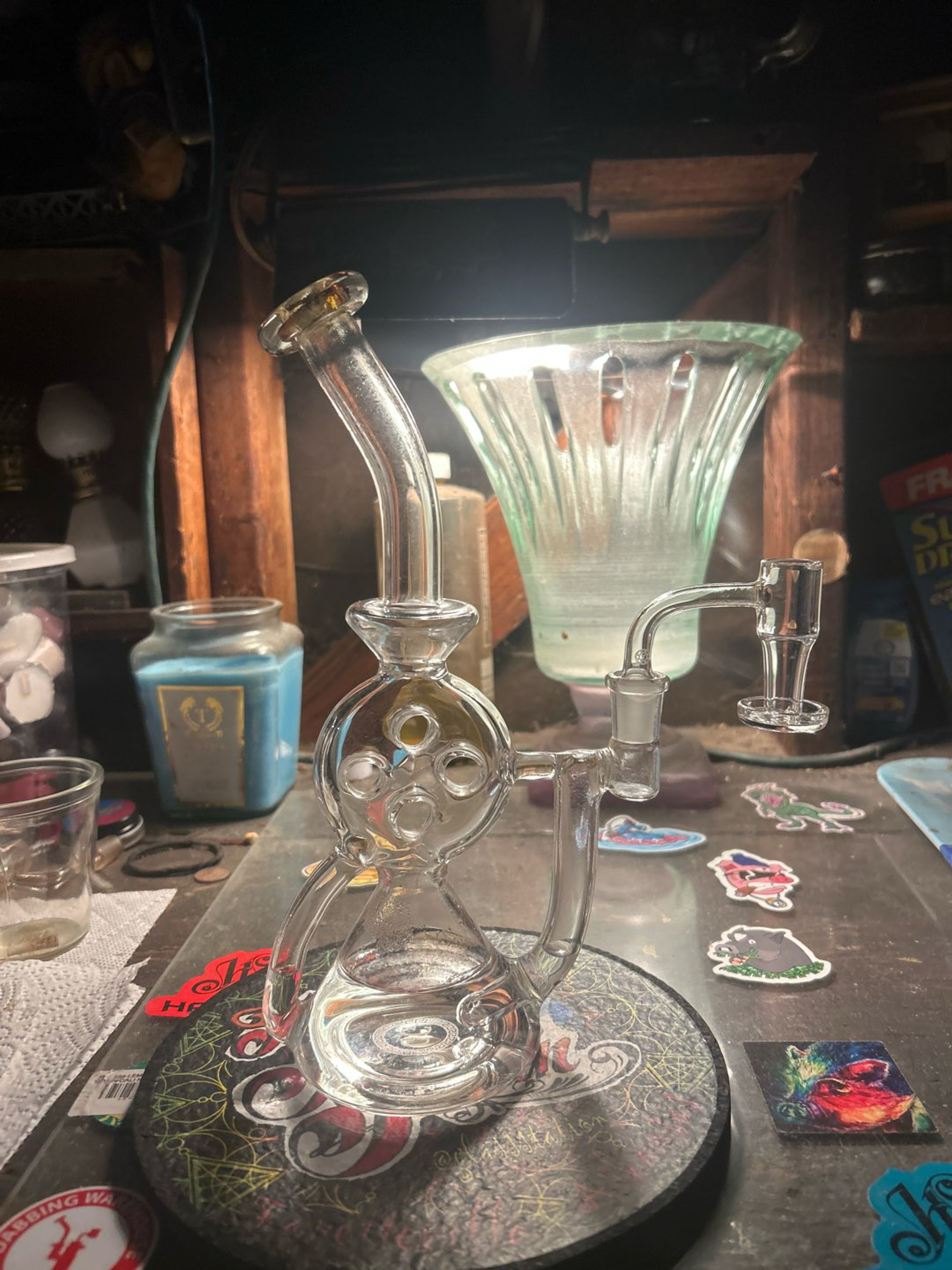 Preview pic of Dab equipment Greek glass, terporium seamless slurper, 6 x 22 pillar, wooden handle dab tool, pearl/pillar grabber