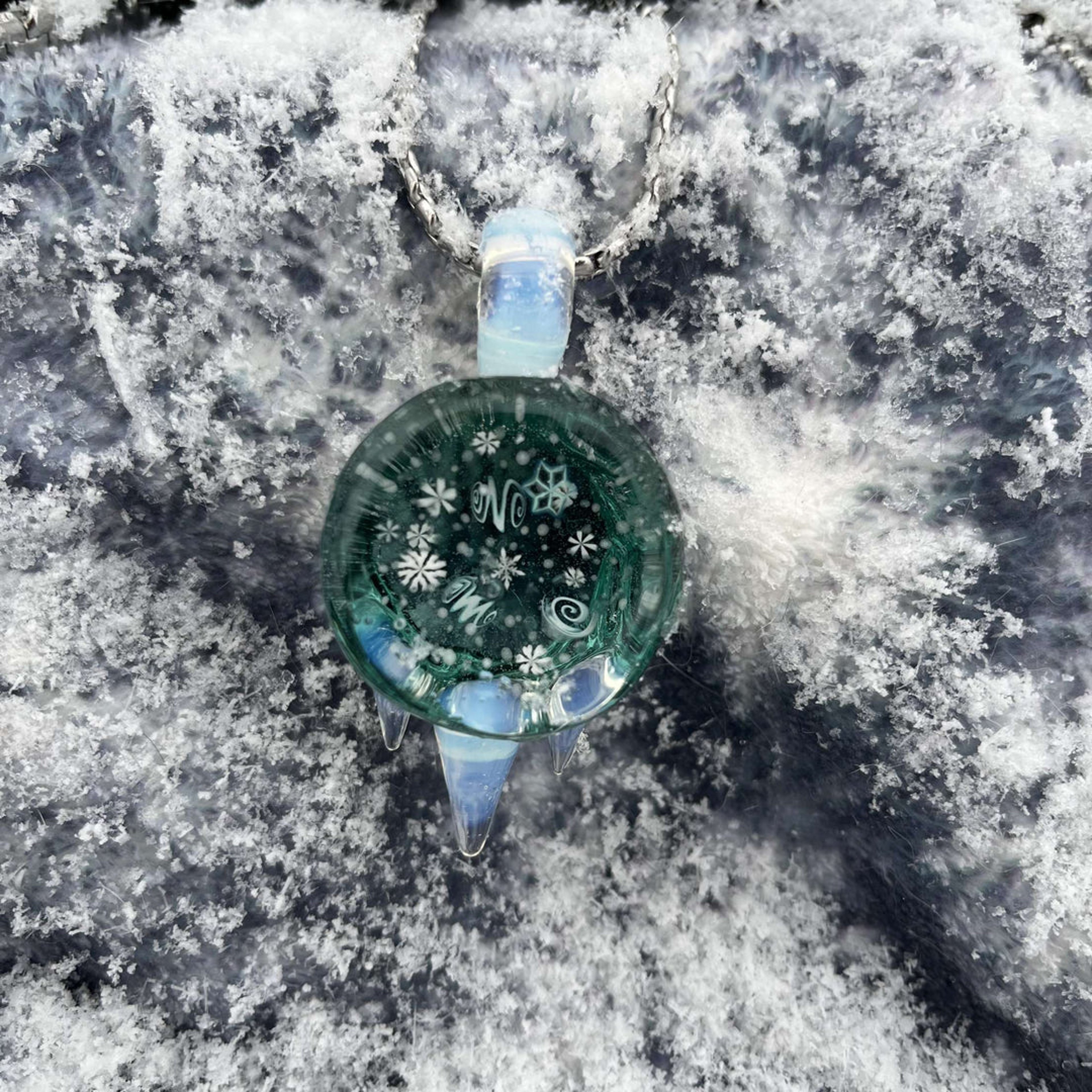 CHAKA GLASS AQUAMARINE BLIZZARD PENDANT w/ CHAIN image 0