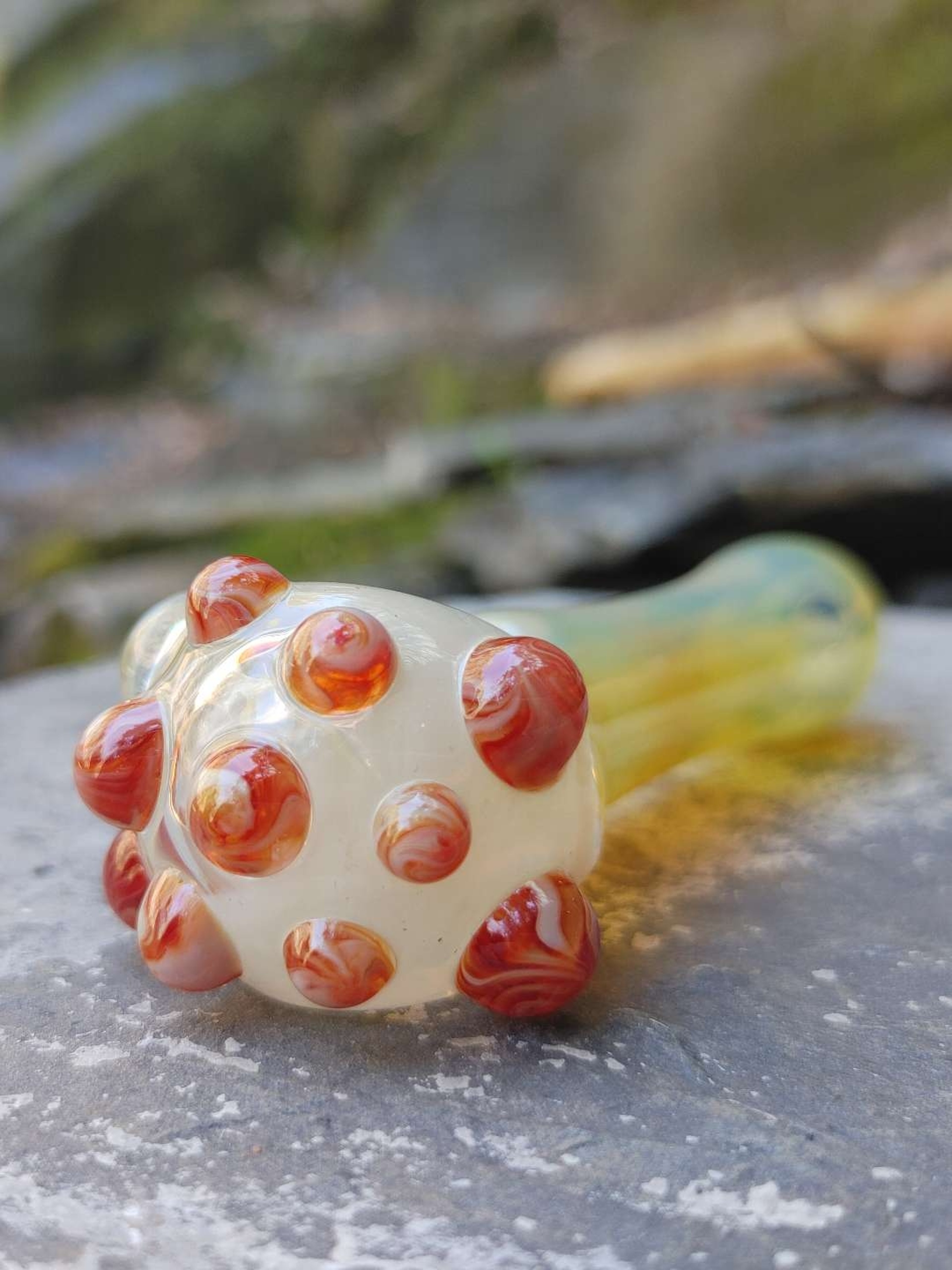 Preview pic of Fumed Glass Pipe with Color Accents and an Encased Opal! Hand Blown in Oregon!