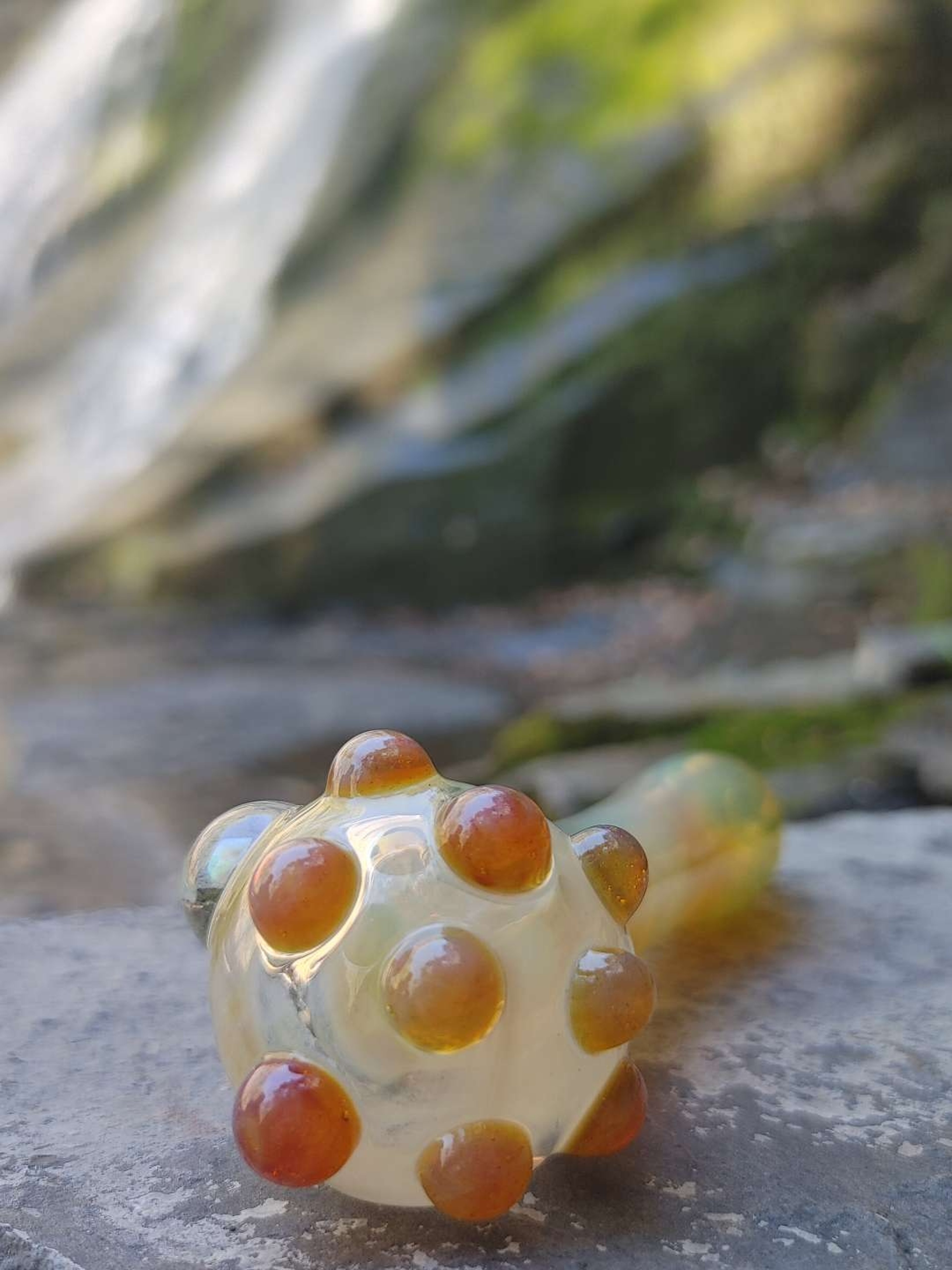 Preview pic of Fumed Glass Pipe with Color Accents and an Encased Opal! Hand Blown in Oregon!