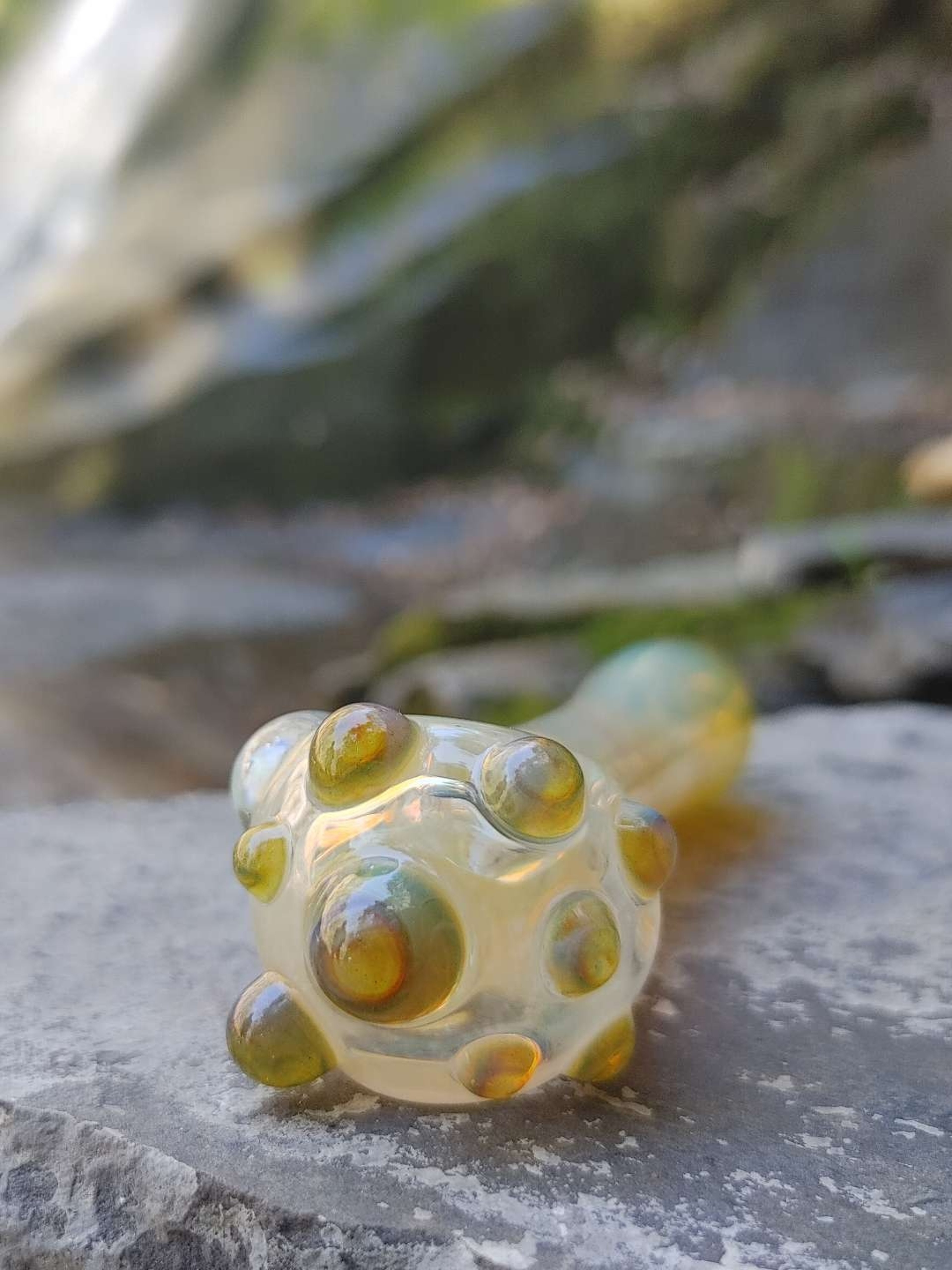Preview pic of Fumed Glass Pipe with Color Accents and an Encased Opal! Hand Blown in Oregon!