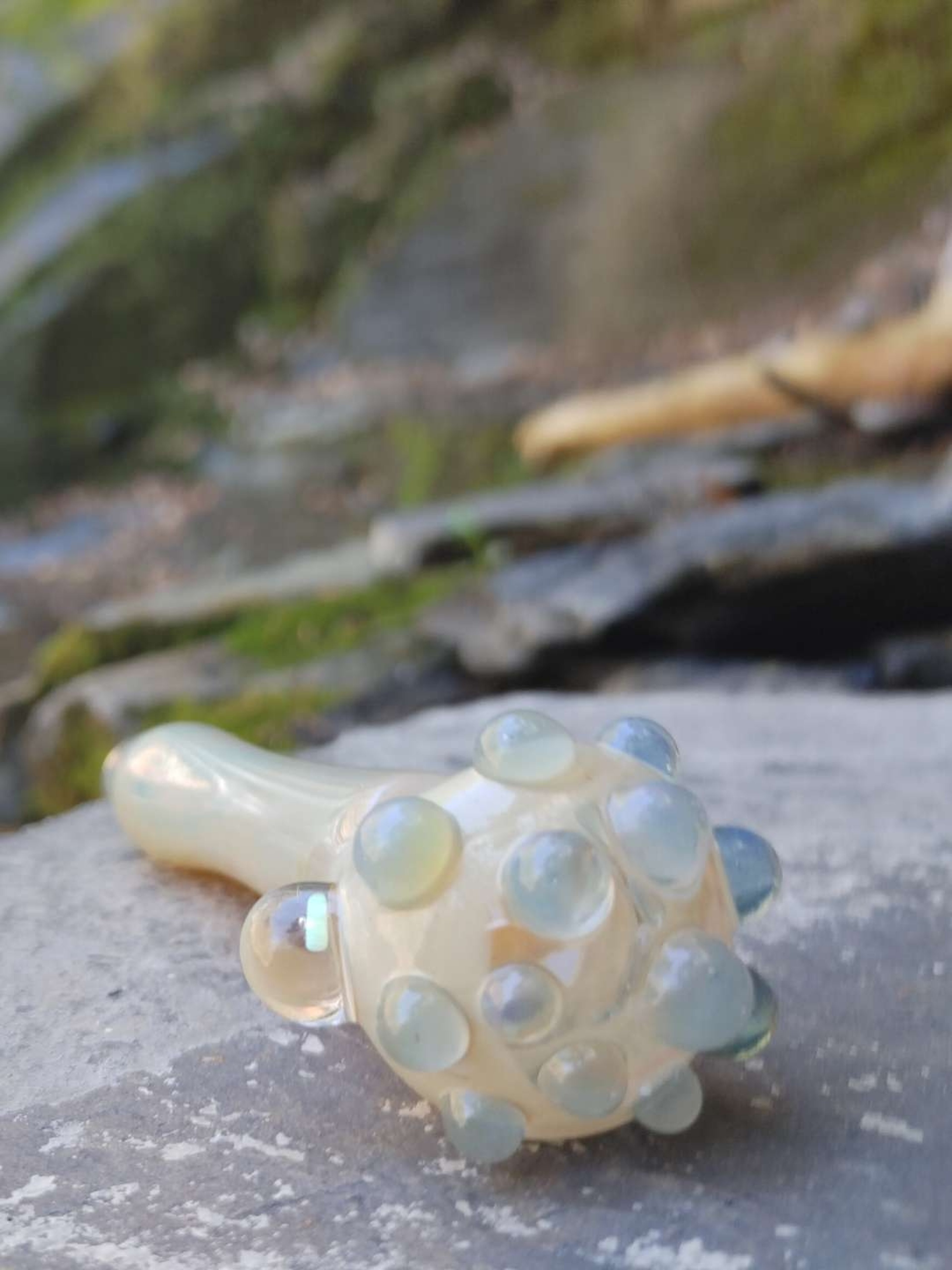Preview pic of Fumed Glass Pipe with Color Accents and an Encased Opal! Hand Blown in Oregon!