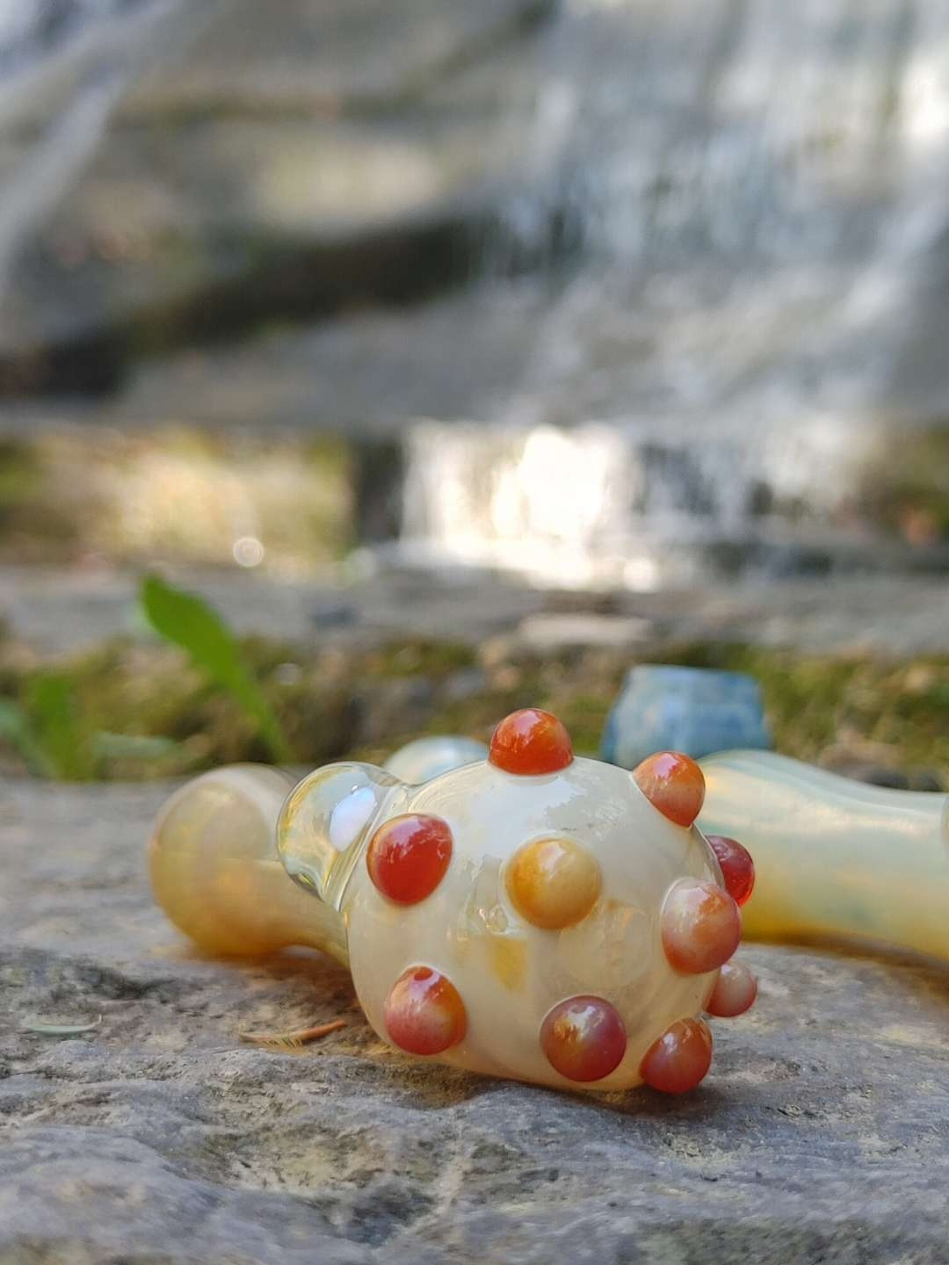 Preview pic of Fumed Glass Pipe with Color Accents and an Encased Opal! Hand Blown in Oregon!