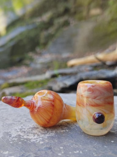 Preview pic of Beautiful Flame Colored Carb Cap, Vase & Poker Set! With Hardshell Case!