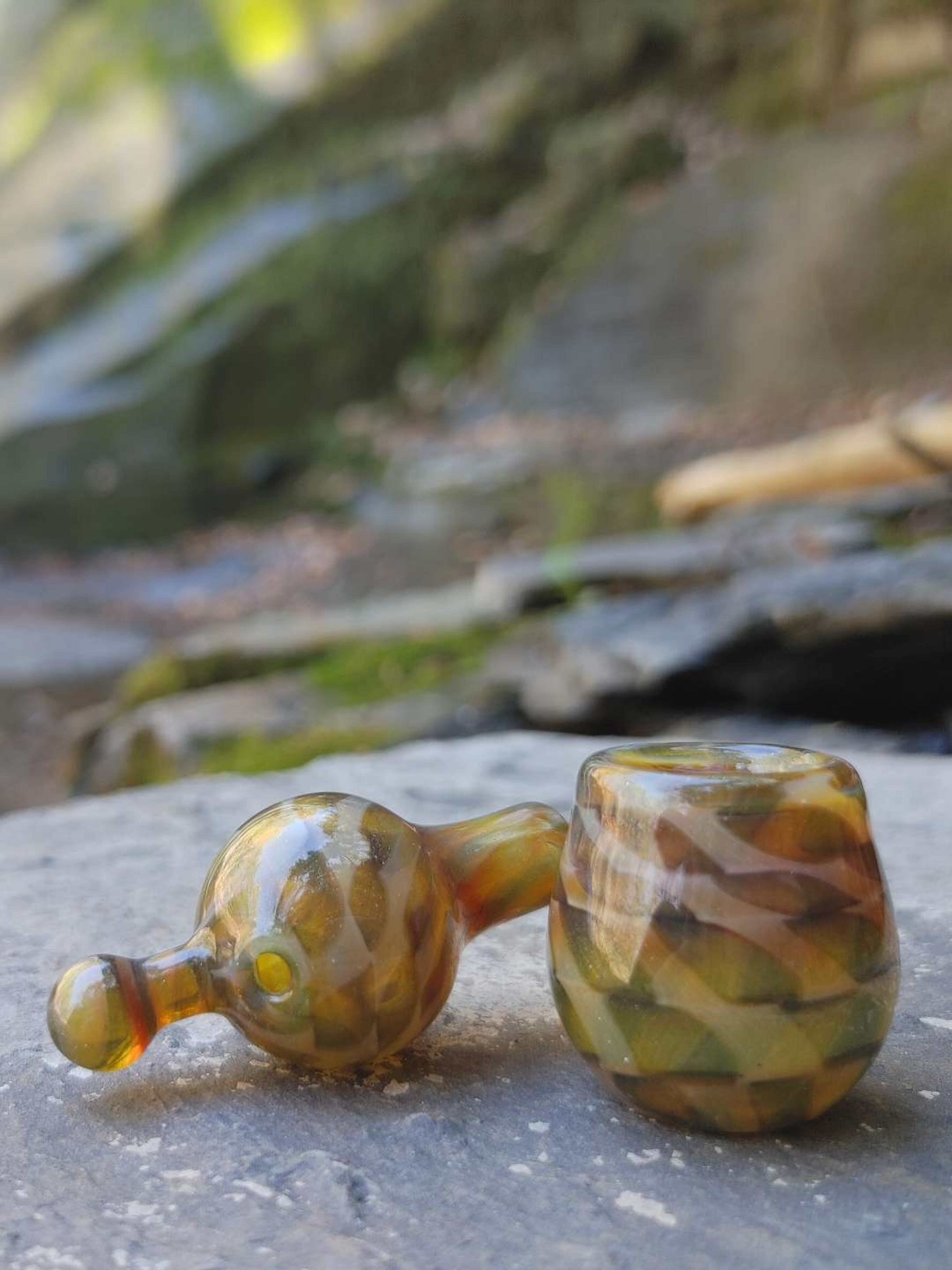 Preview pic of Beautiful Latticino Carb Cap & Vase Set! Hand Blown in Oregon!