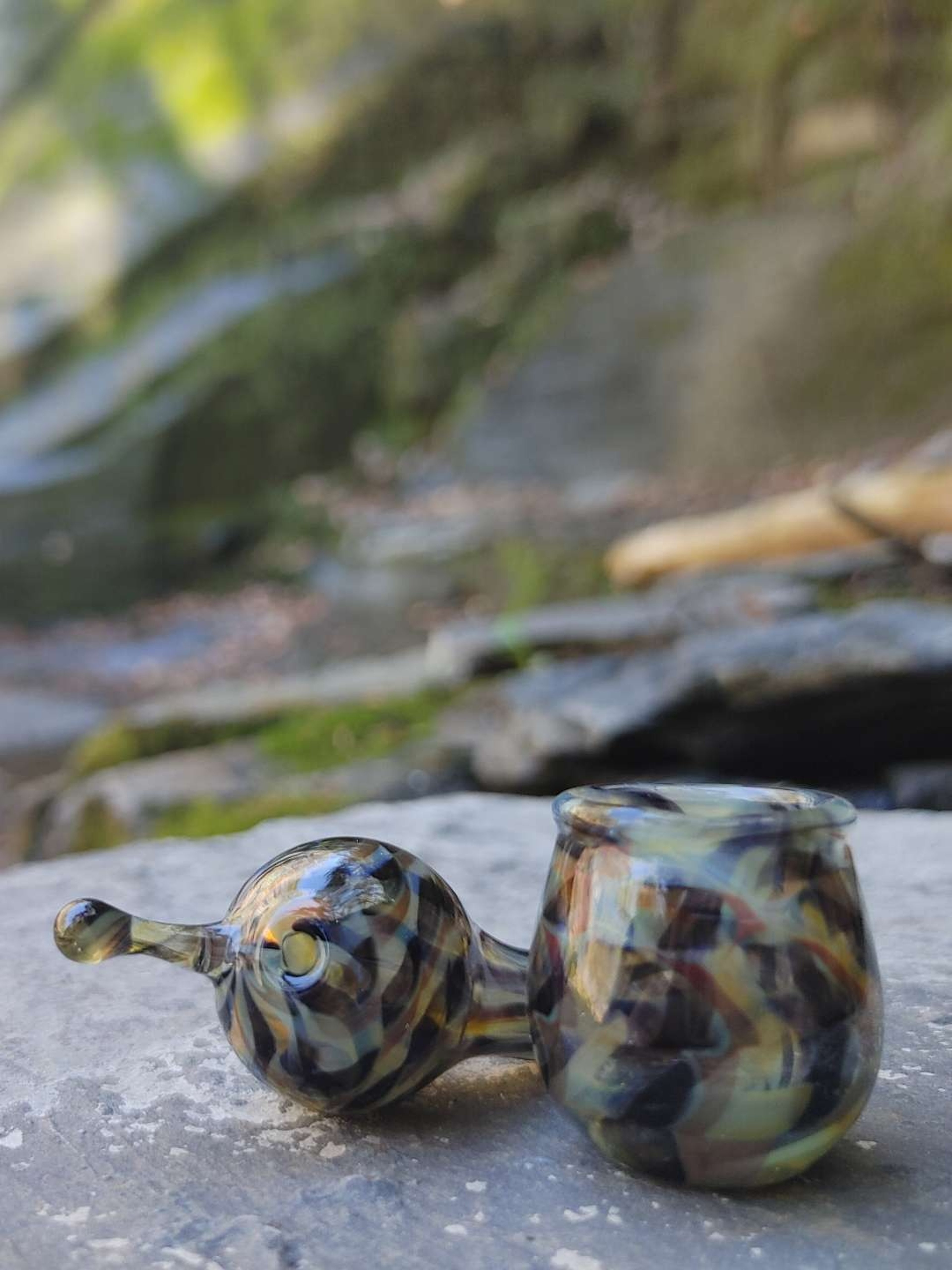 Preview pic of Beautiful Latticino Carb Cap & Vase Set with Poker! Hand Blown in Oregon!