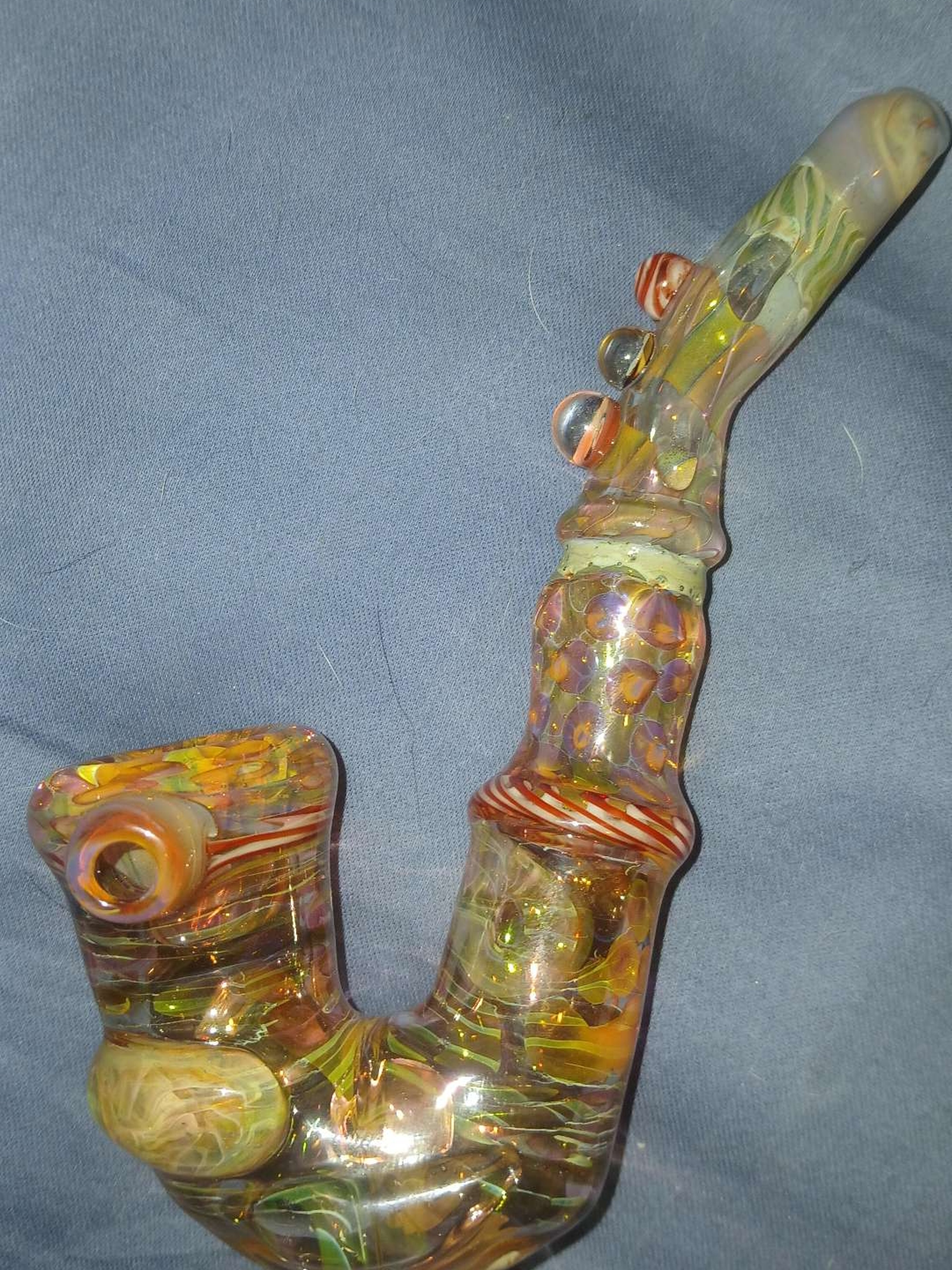 Preview pic of 90s Eugene style Sherlock 😎 gold and silver fumed. Handmade millis and filigree cane.