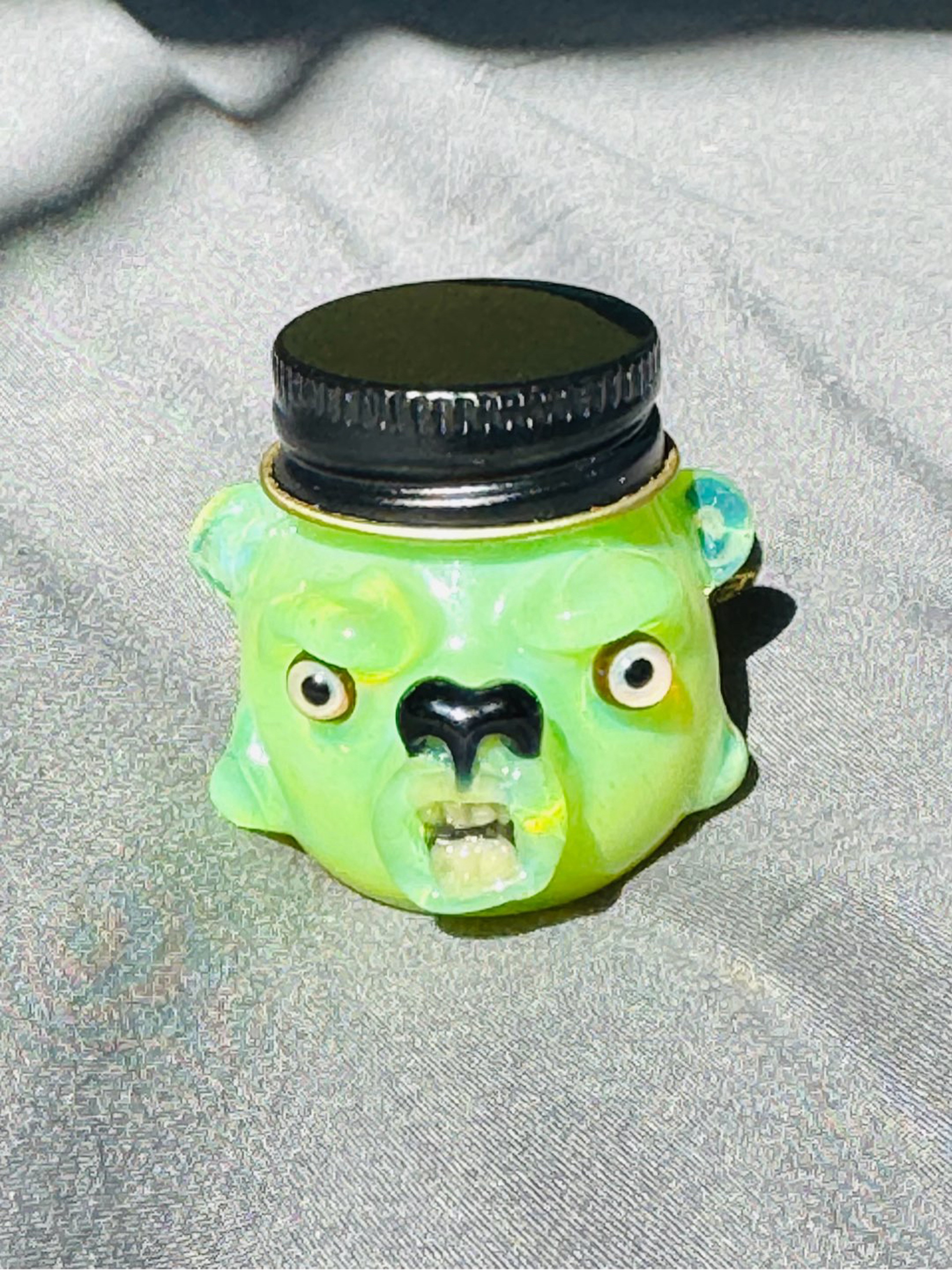 Preview pic of OBE glass Baller slyme bear head concentrate jar LG cap. Ghost buster’s slymer millie 🔥