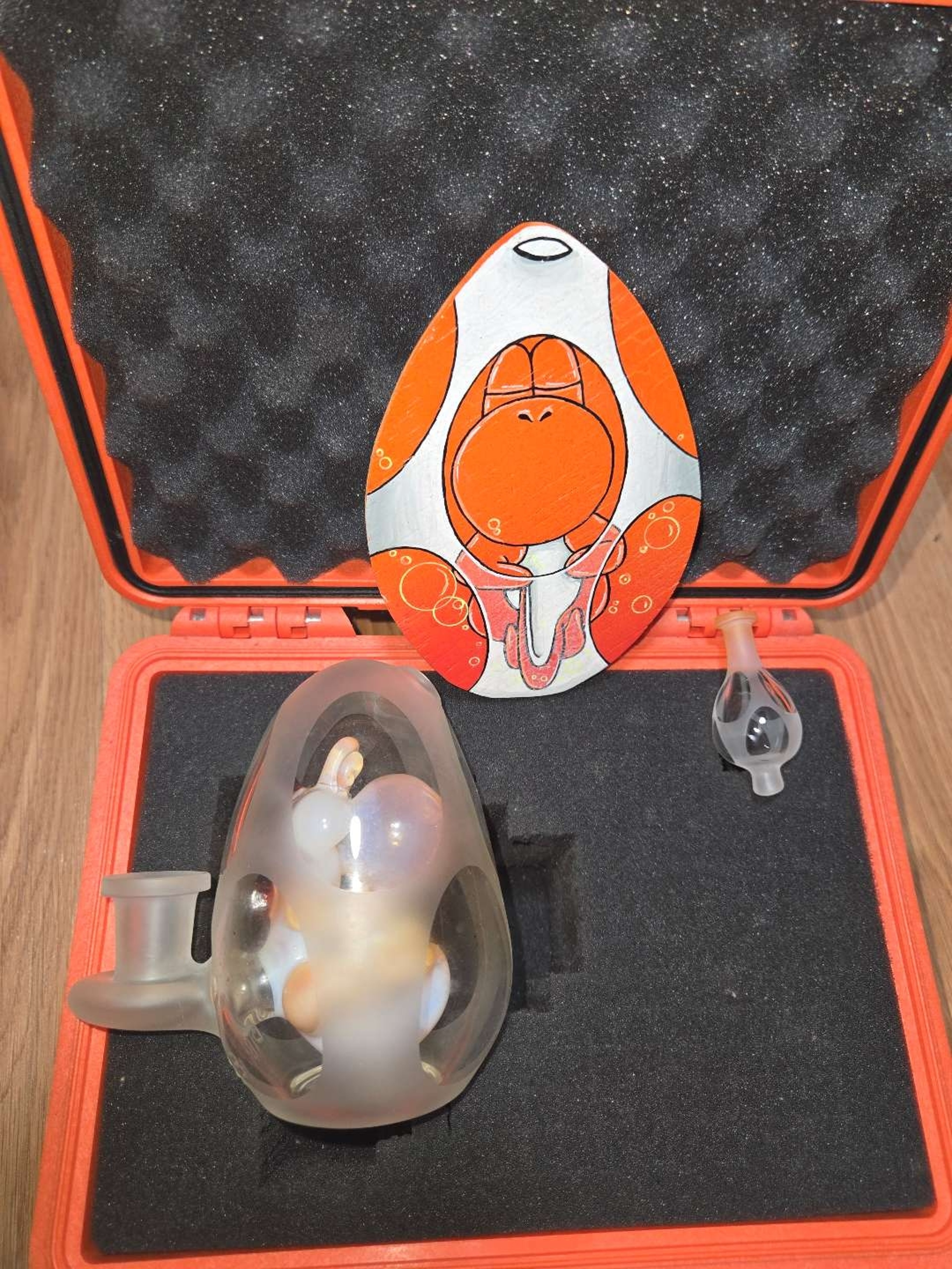 Preview pic of BTGB Yoshi egg with pelican case and idabtoons 40/60 headie dab coaster
