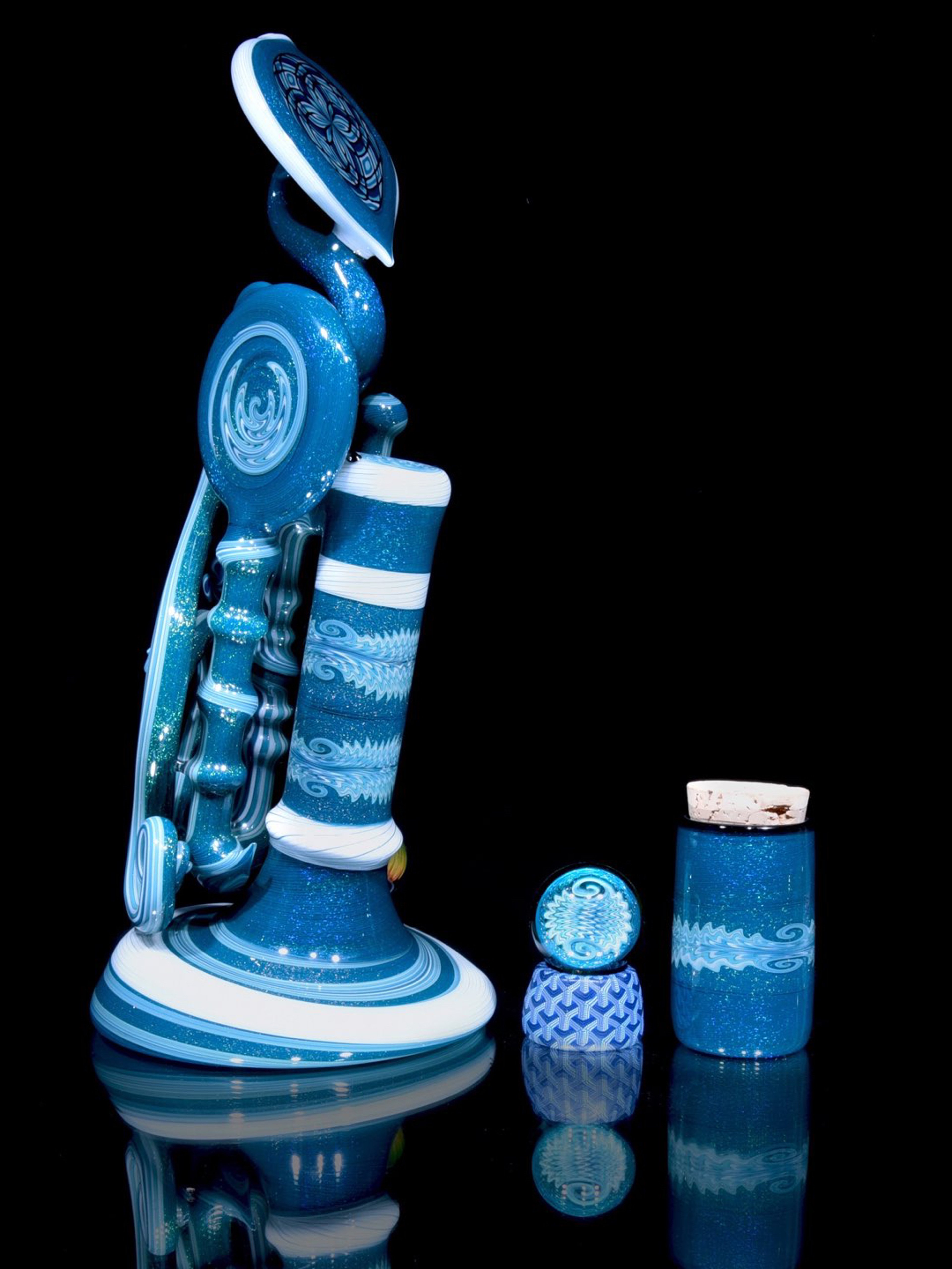 Preview pic of Eusheen x Natey - Collab XL Dichroic Caged Sherlock Bubbler w/ Marble & Jar