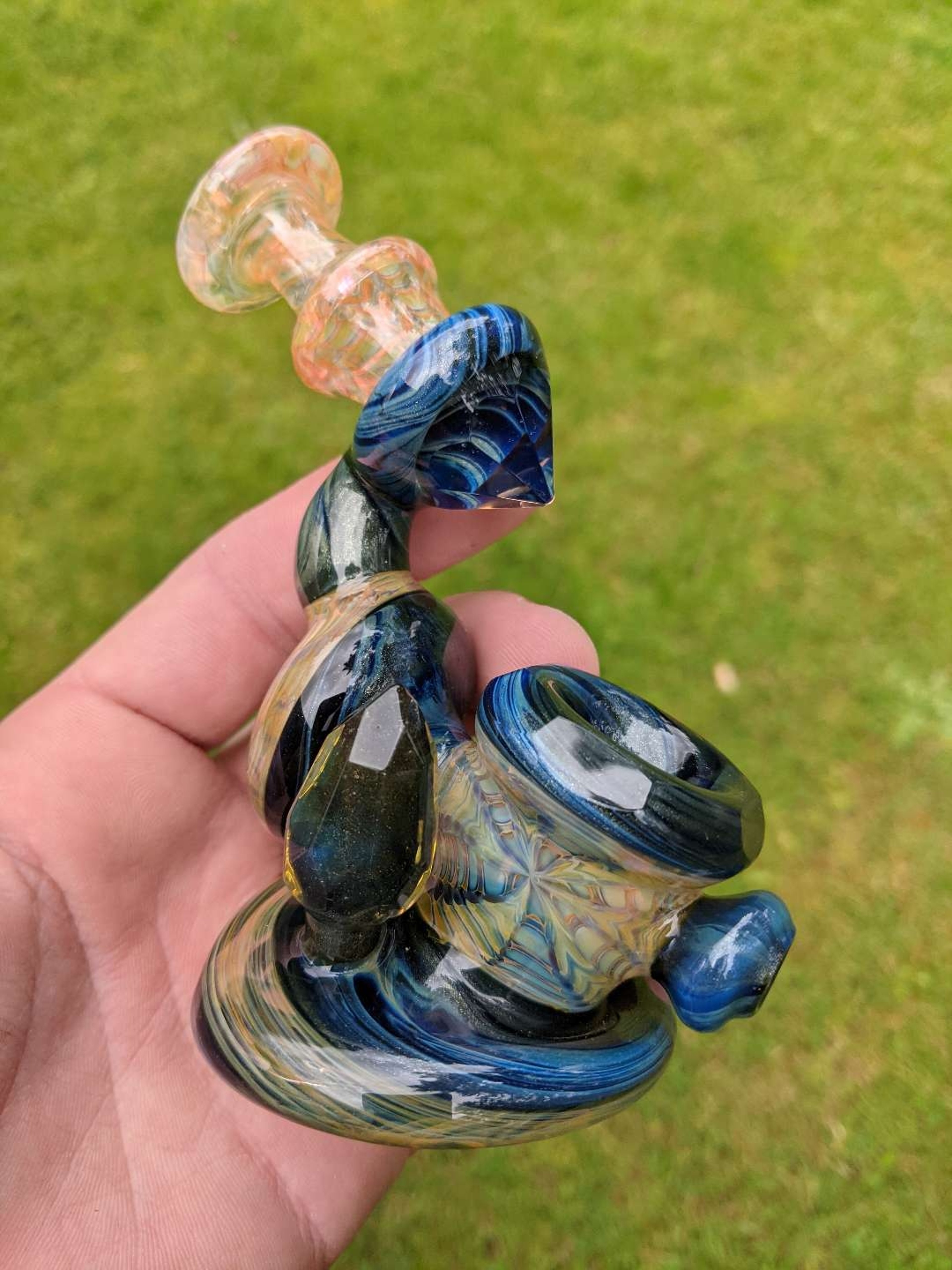 Oats Glass heady dry pipe faceted squatty sherlock dab rig art old school flower image 0