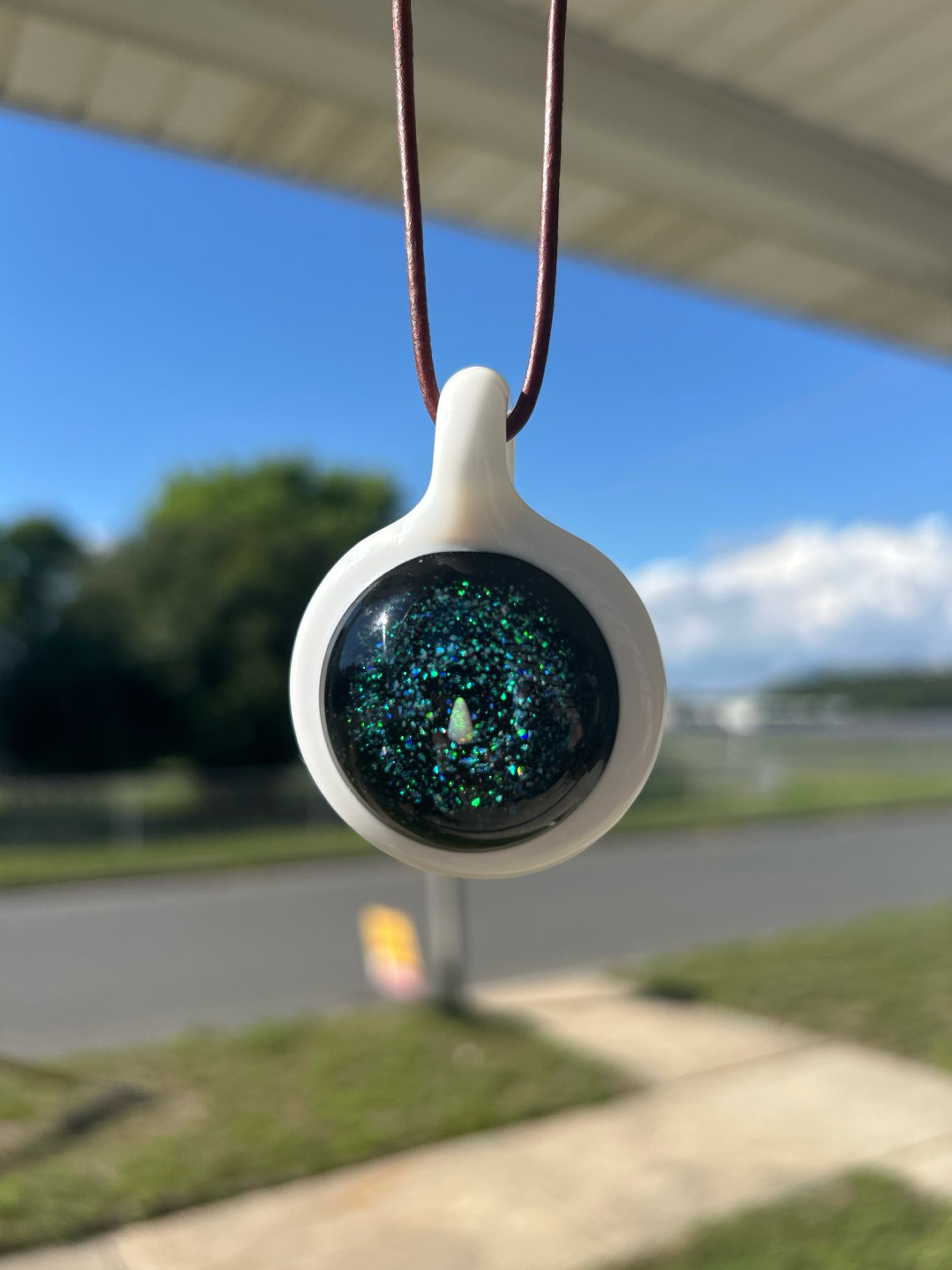 Preview pic of Lotus White/Galaxy Crushed Opal pendant