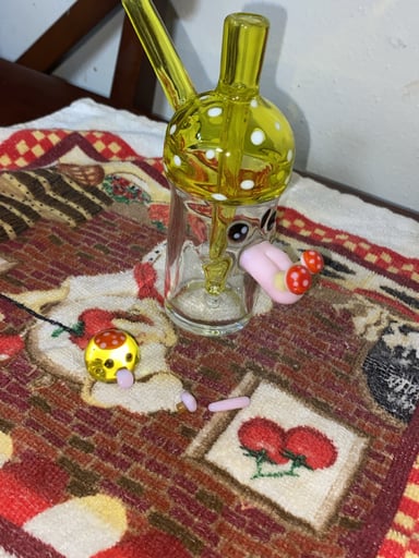 Preview pic of Alexander the great glass mushy set in solar flare can include a clear little yg glass bell jamer apon request
