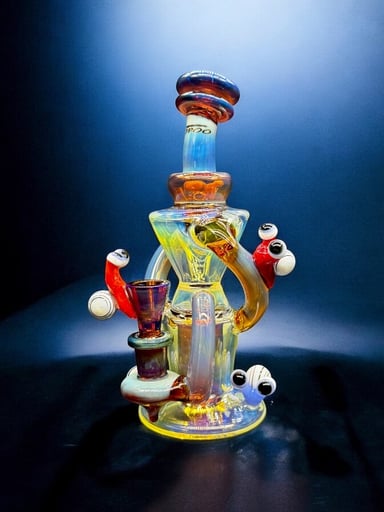 Preview pic of 8” Snail Recycler Bong – Iridescent Glass Art with 14mm Bowl