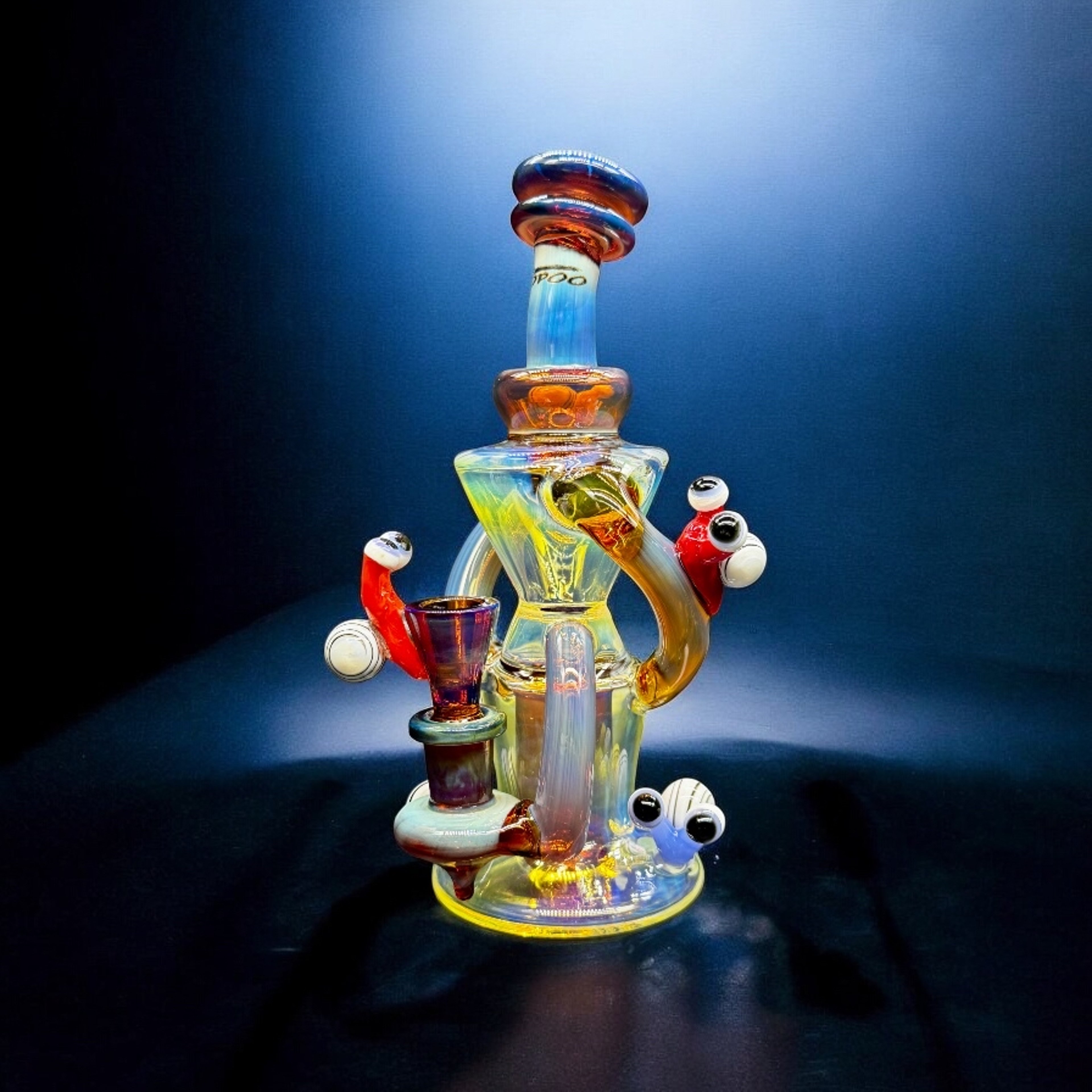 8” Snail Recycler Bong – Iridescent Glass Art with 14mm Bowl image 0