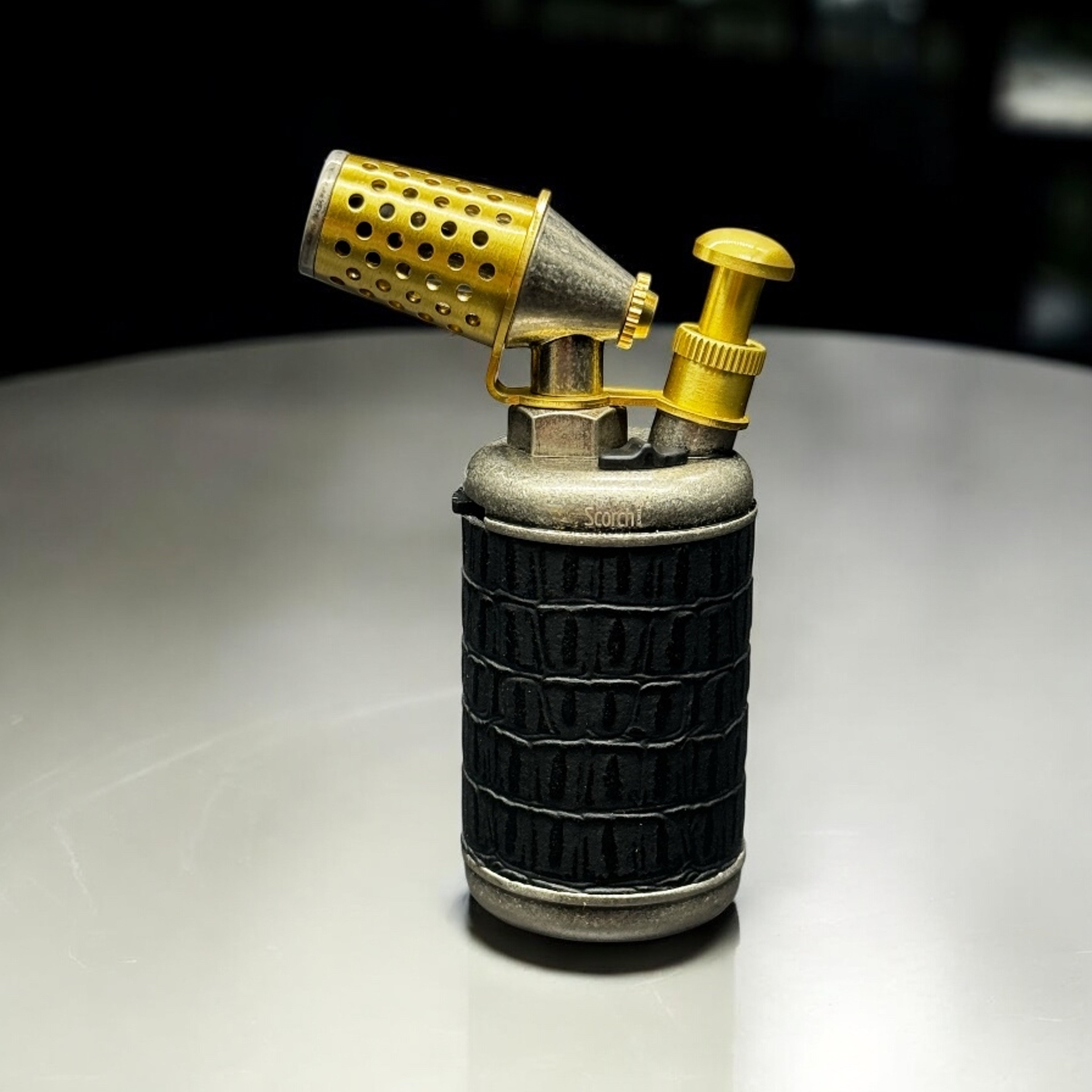 Preview pic of Scorch Torch 3.5” Single Flame Lighter – Black, Gray & Gold | Prefilled Butane Torch