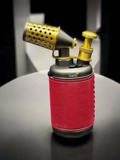 Preview pic of Scorch Torch 3.5” Single Flame Butane Lighter – Red, Gunmetal & Gold | Prefilled & Ready to Use