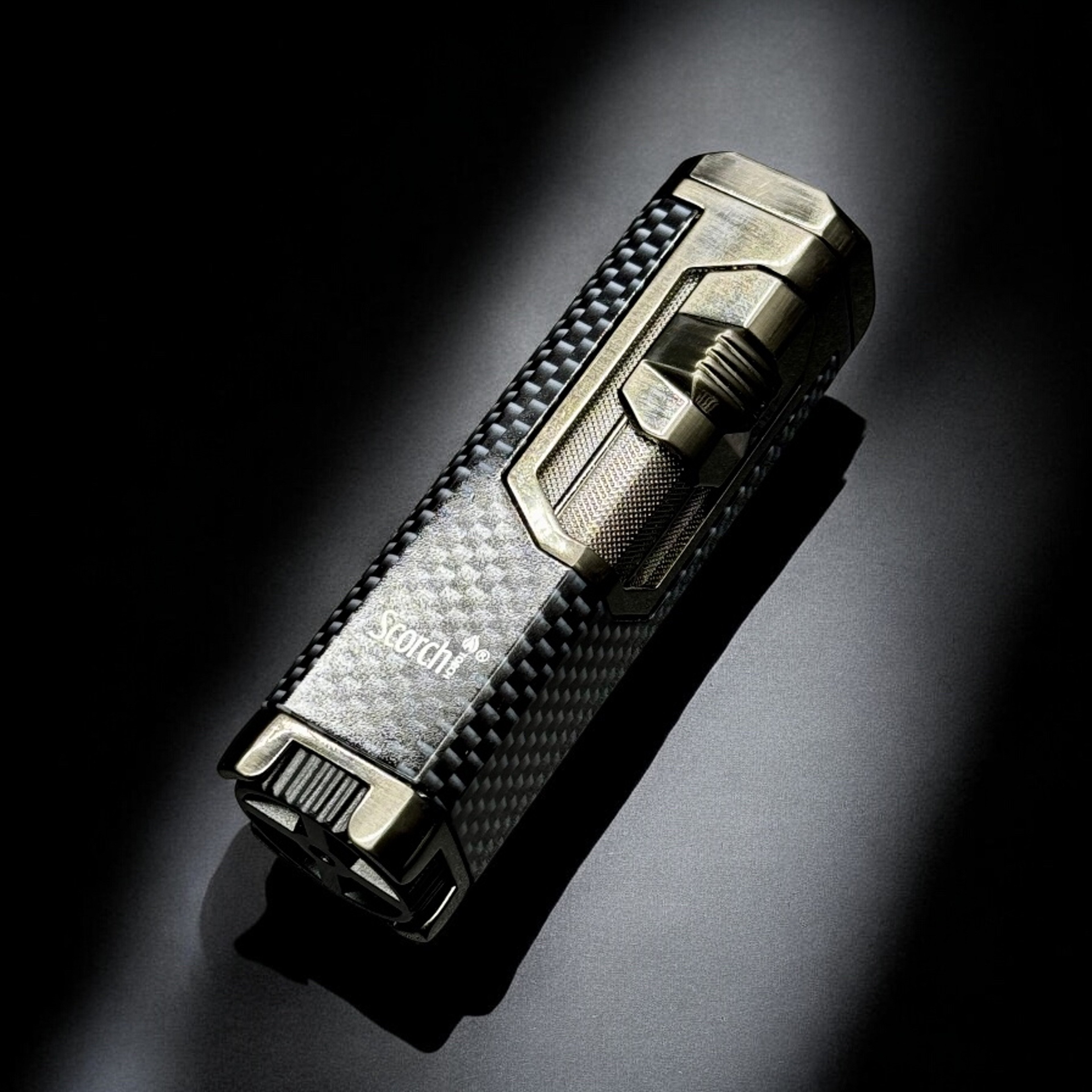 Preview pic of Scorch Torch 61660-1 – Quad Flame Butane Torch Lighter (Carbon Fiber & Brass) – 3.5”