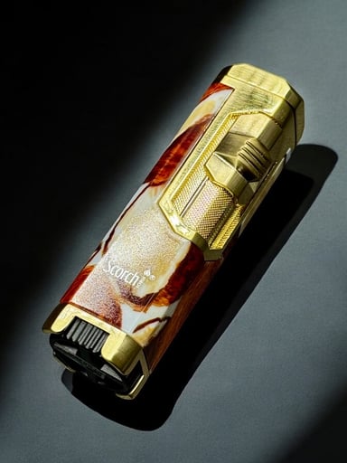 Preview pic of Scorch Torch 61660-1 – Quad Flame Butane Torch Lighter (Marble Swirl & Gold) – 3.5”