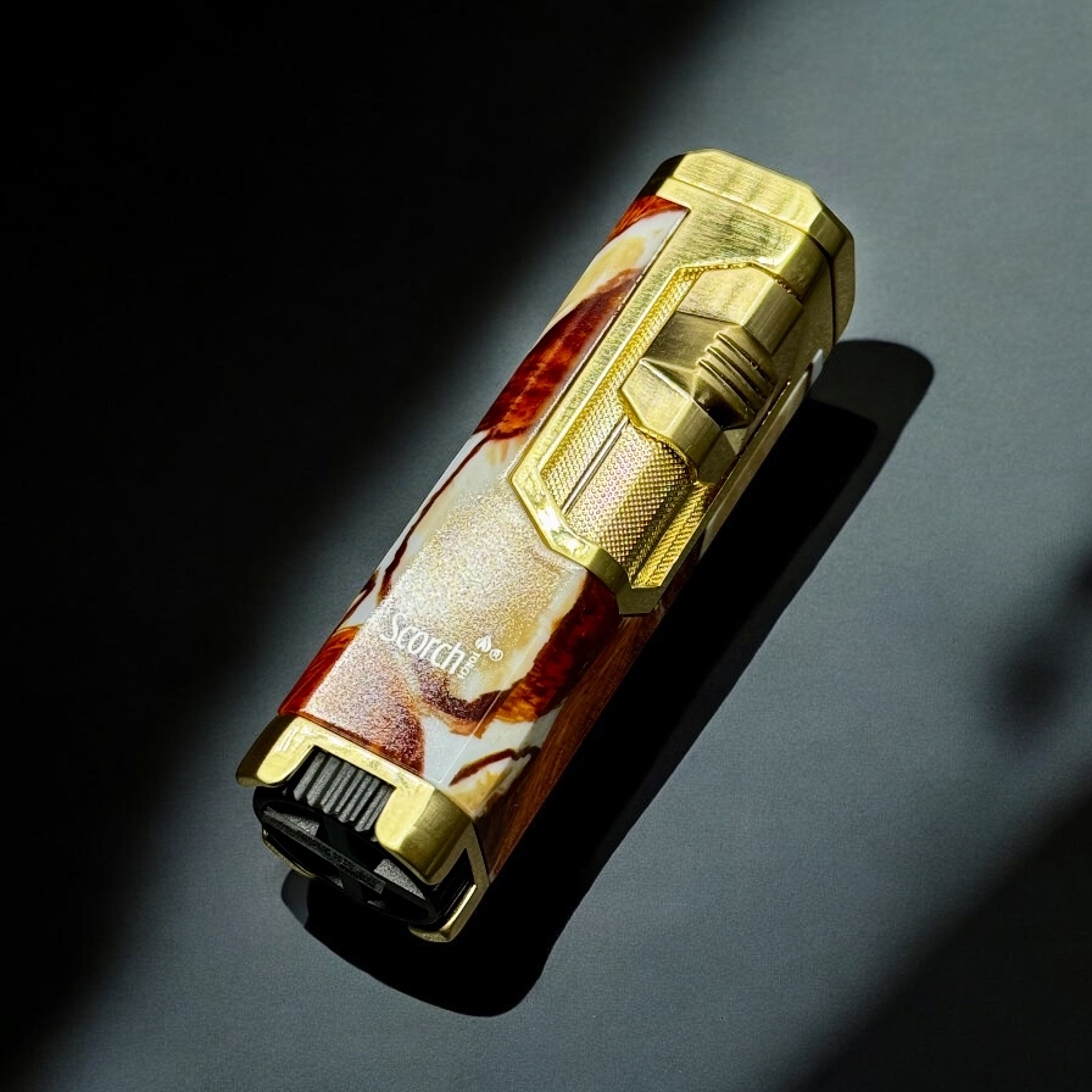 Preview pic of Scorch Torch 61660-1 – Quad Flame Butane Torch Lighter (Marble Swirl & Gold) – 3.5”
