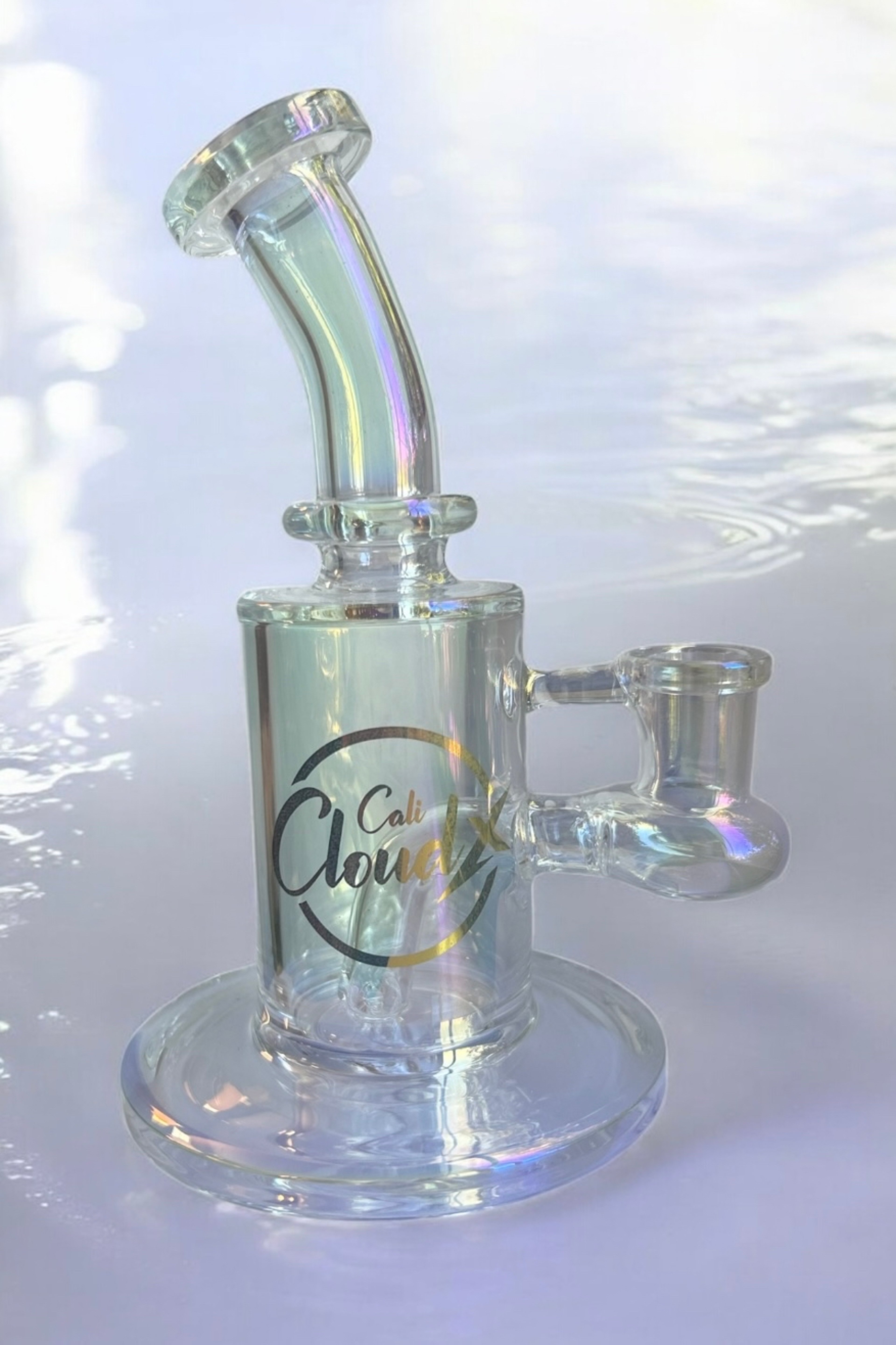 Preview pic of Cali Cloudx ✨ Iridescent Aura Coated 🦄 Downstem 7” Dab Rig Bong