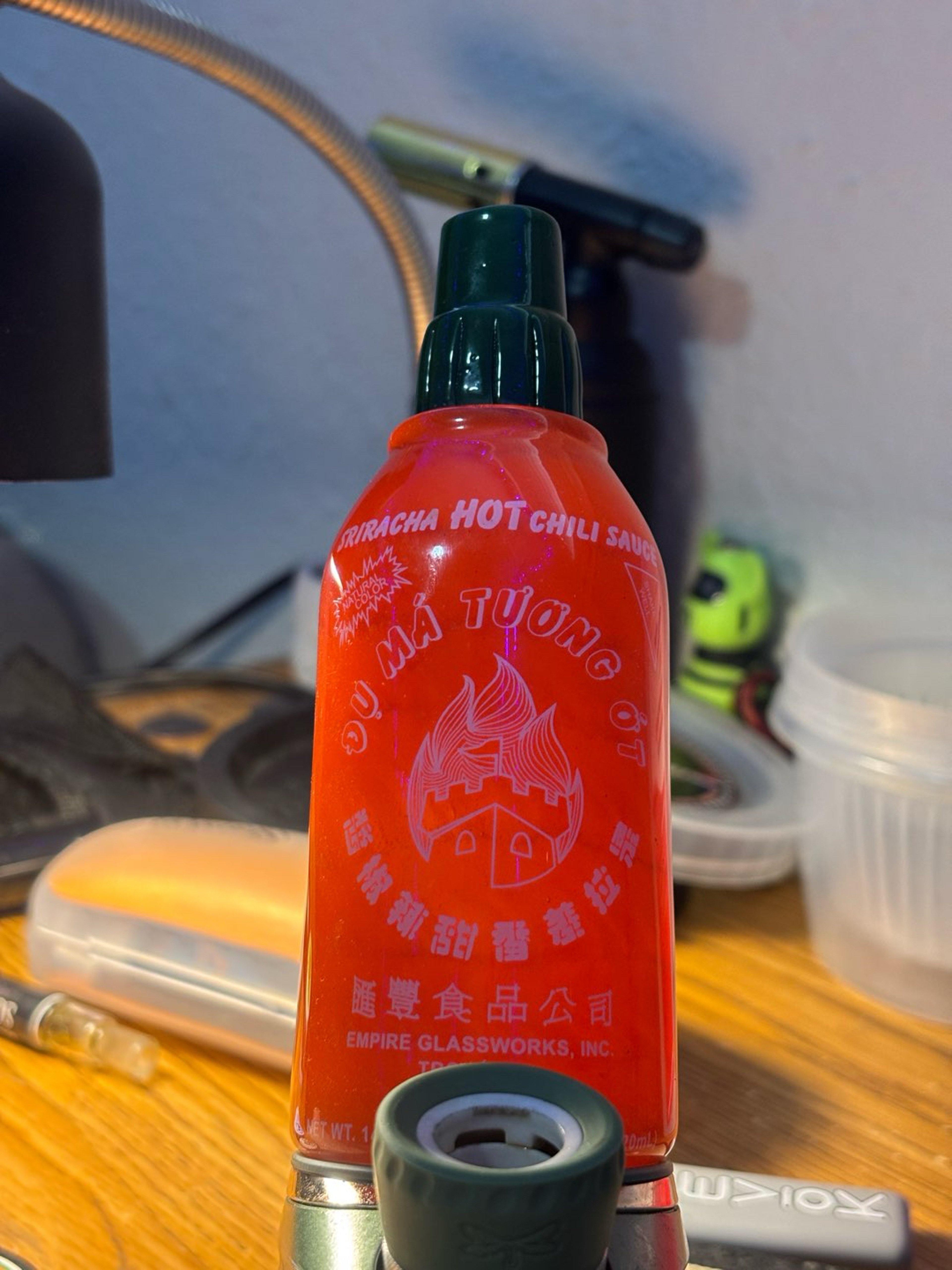 Preview pic of siracha bottle puffco top and carb cap