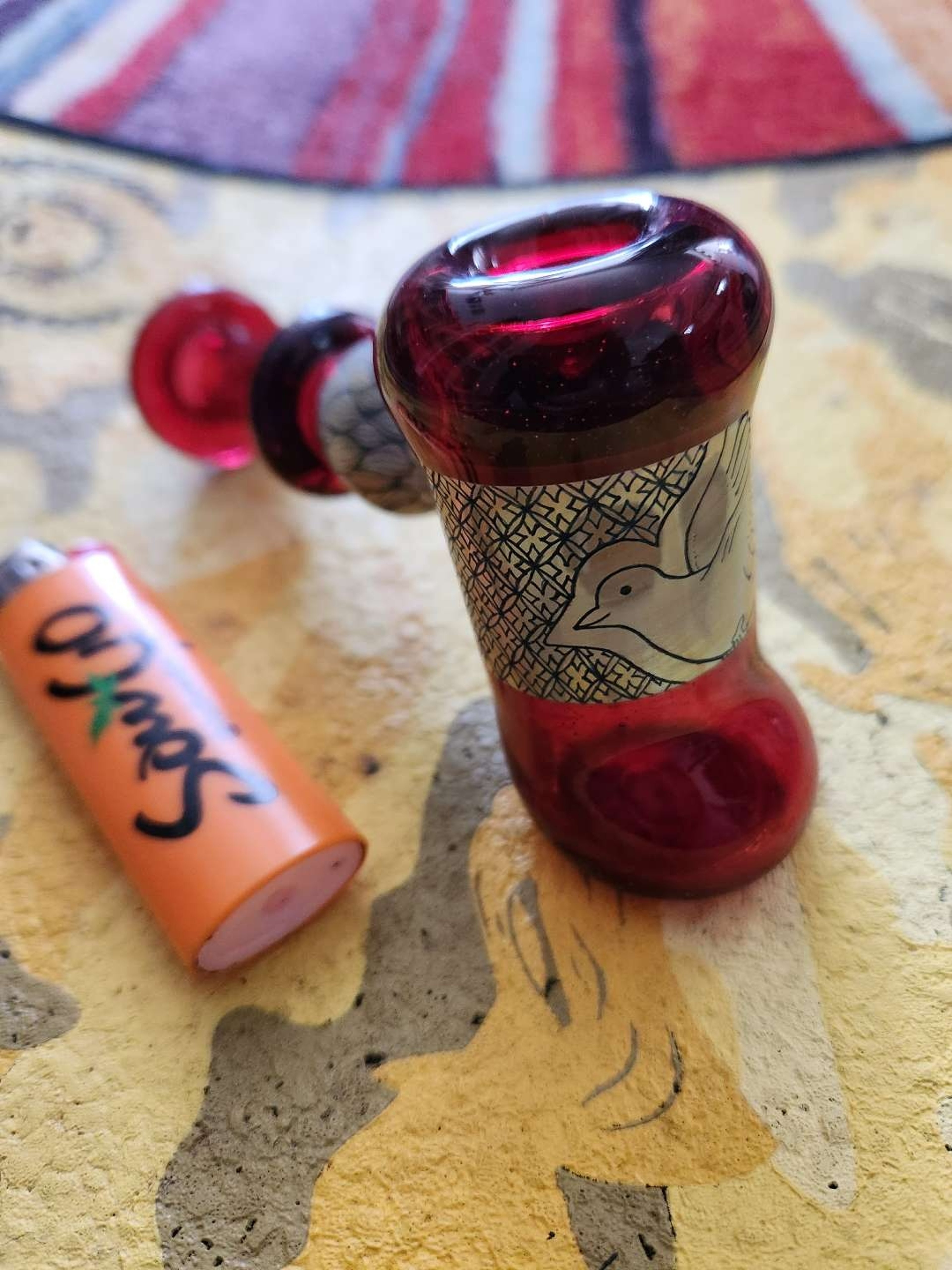 Preview pic of Glassbyging "Peace Pipe" engraved dove hammer