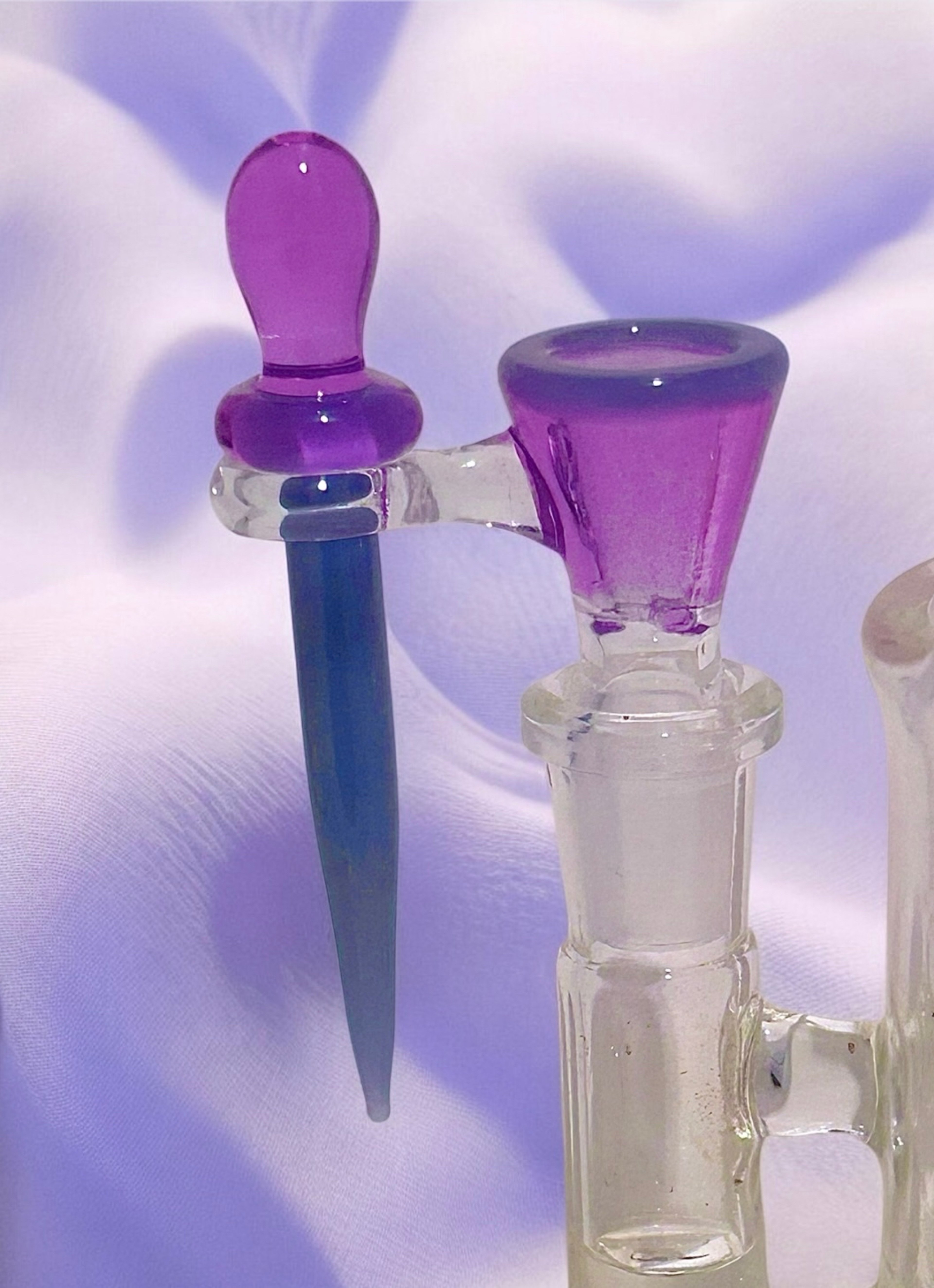 Preview pic of Purple 💜 Martini 14mm Male Slide Bowl with Periwinkle Blue/Purple Poker Wand