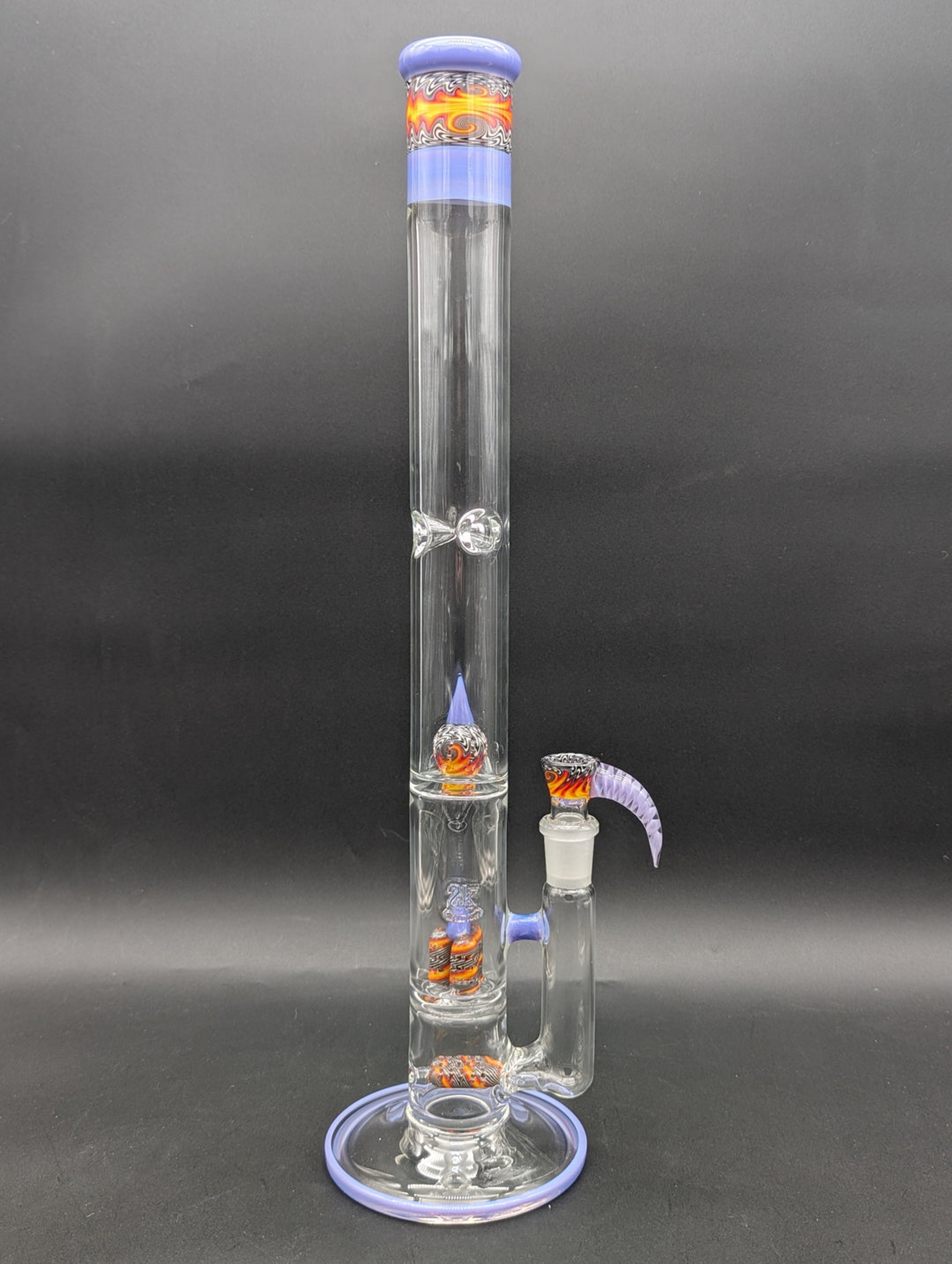 Preview pic of 2K GLASS - 19.5" TRIPLE PERC TUBE - PURPLE WORKED w/ 4 HOLE HORN SLIDE