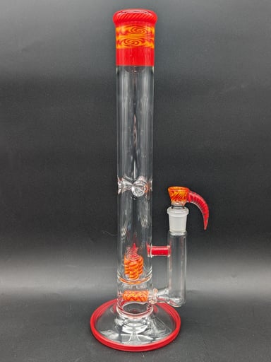 Preview pic of 2K GLASS DUAL GRIDLINE TO INV3 TUBE 15.5" - WORKED RED/YELLOW w/ 4 HOLE HORN SLIDE