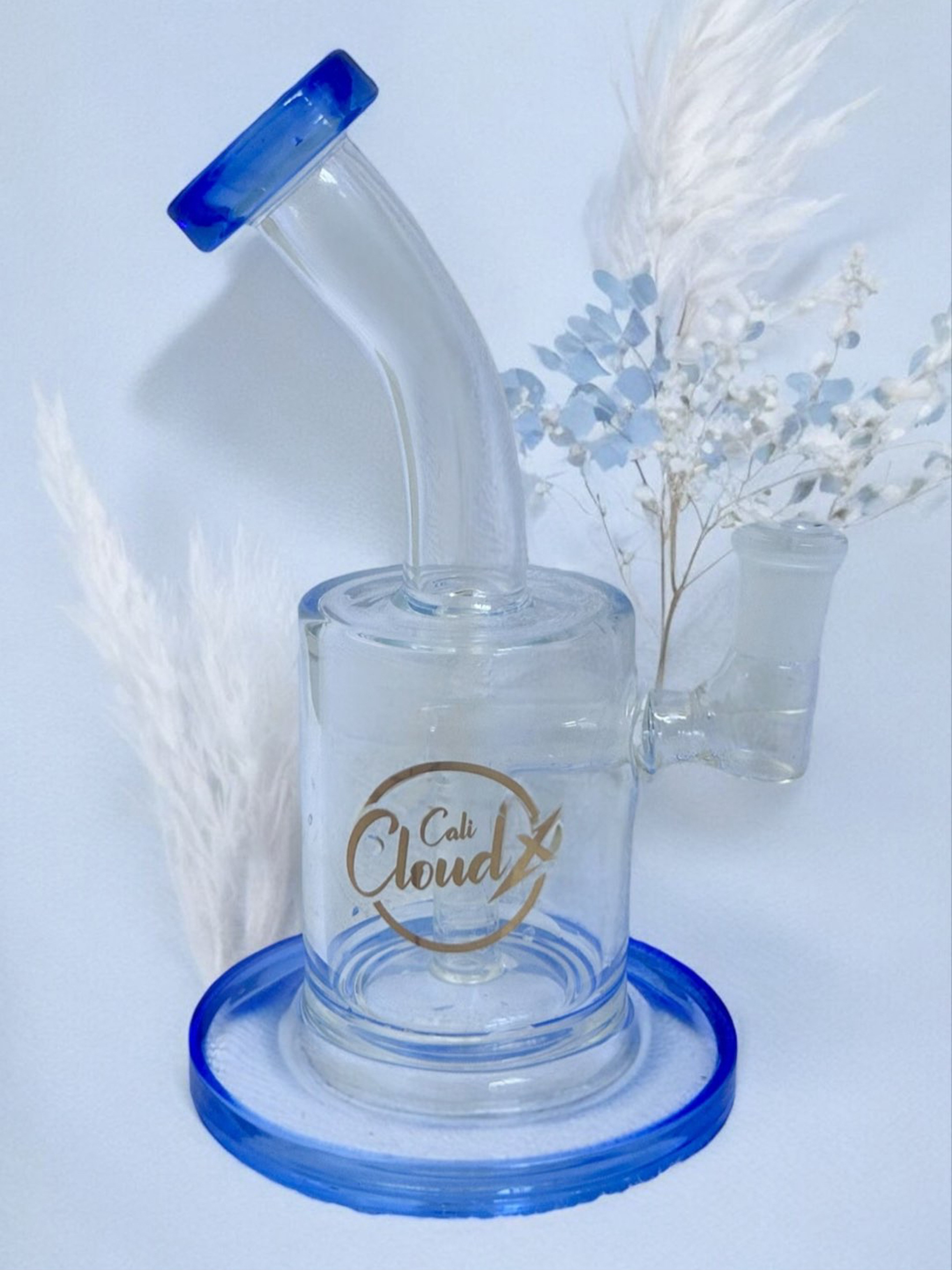 Preview pic of Cali Cloudx🔹Wide Base Bottom with Blue Accents & Downstem 6 Slit Percolator 8” Tall