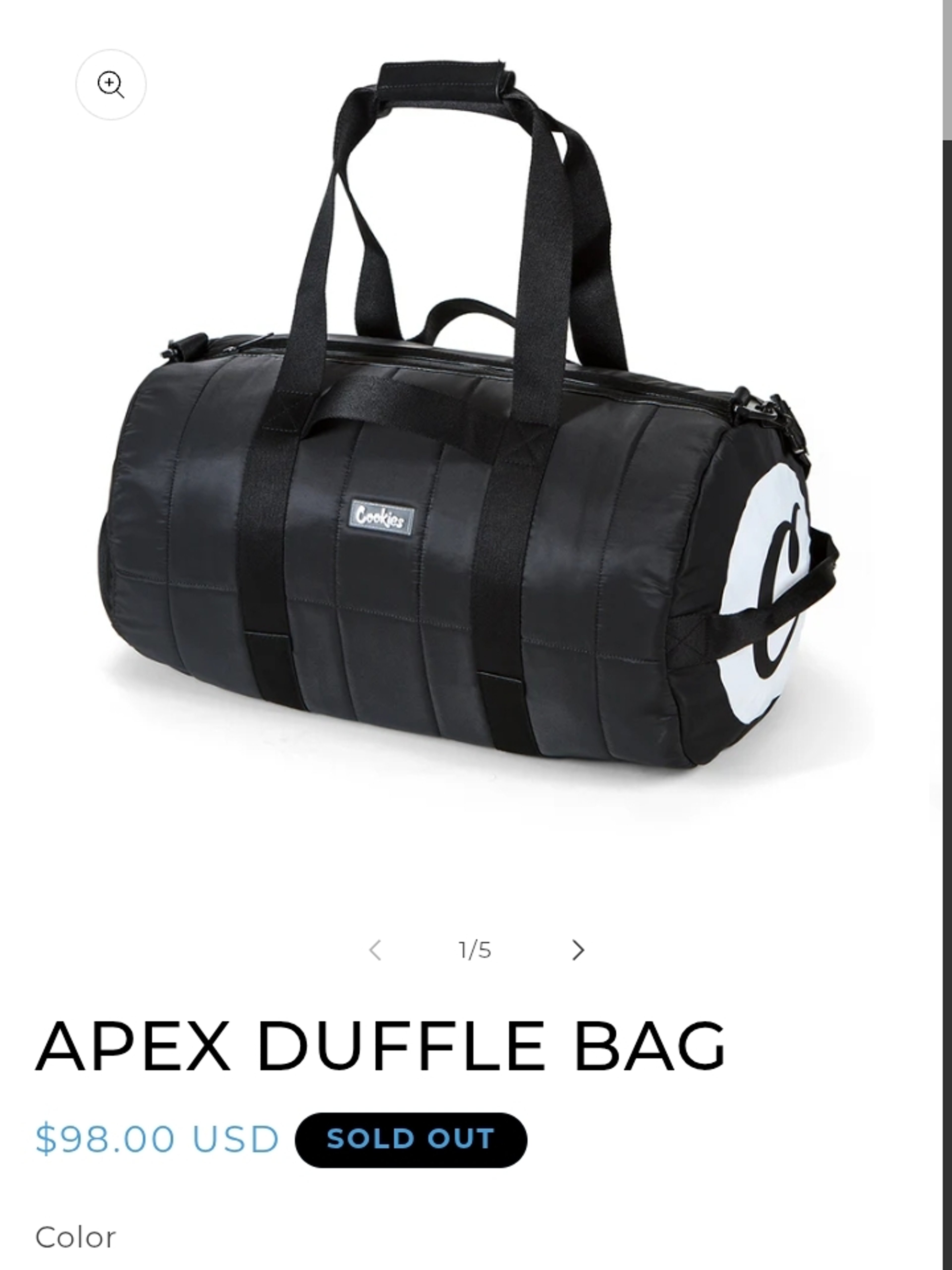 Preview pic of Brand new Cookies brand duffle bag discontinued *sold out* (black)