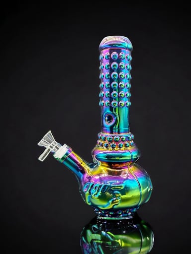 Preview pic of 10” Rainbow Iridescent Soft Glass Bong with 14mm Bowl & Downstem – Bubble Design