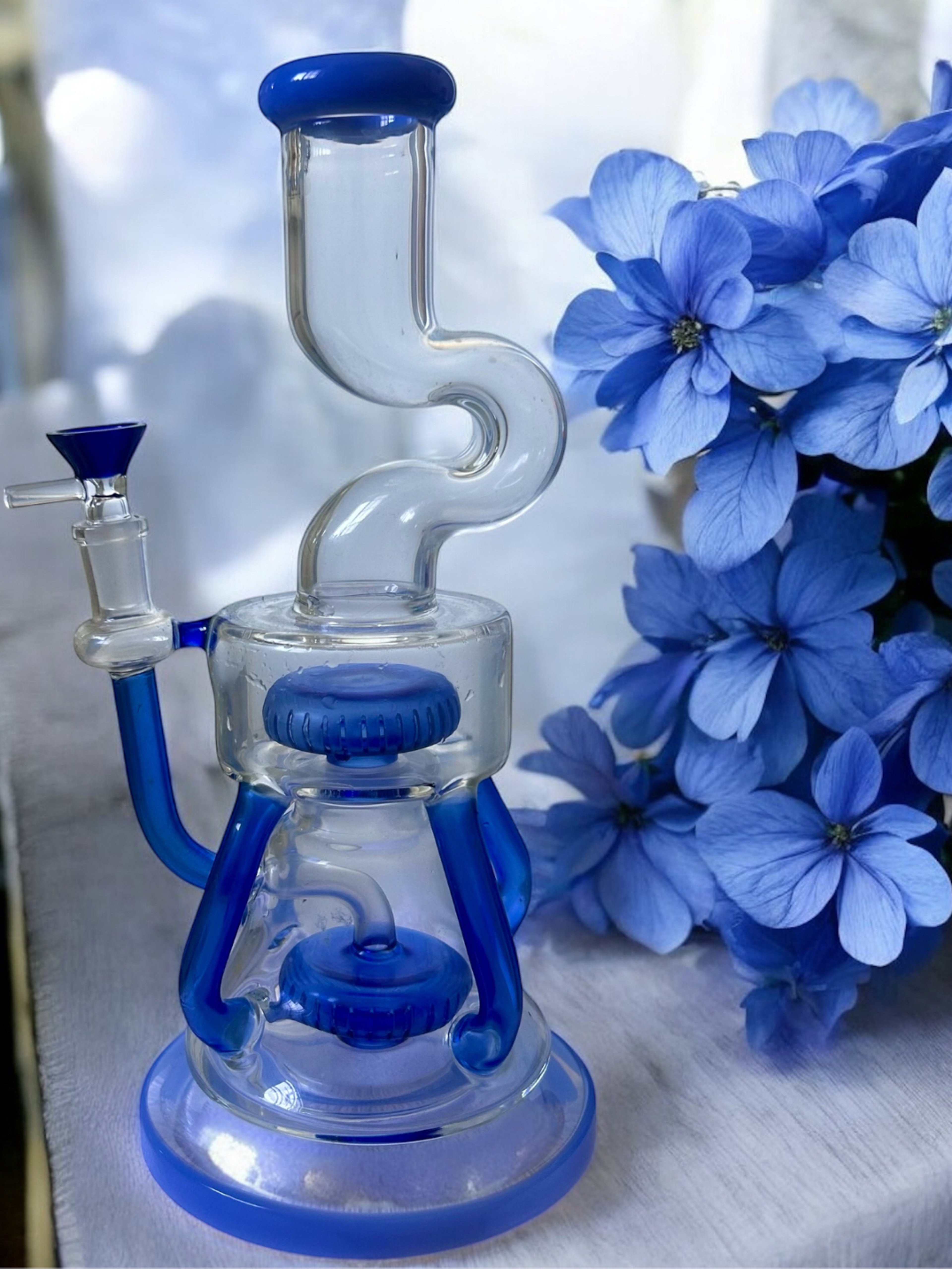 Preview pic of 12” Tall Blue 💙 Recycler/Double Disc Percolating Bong