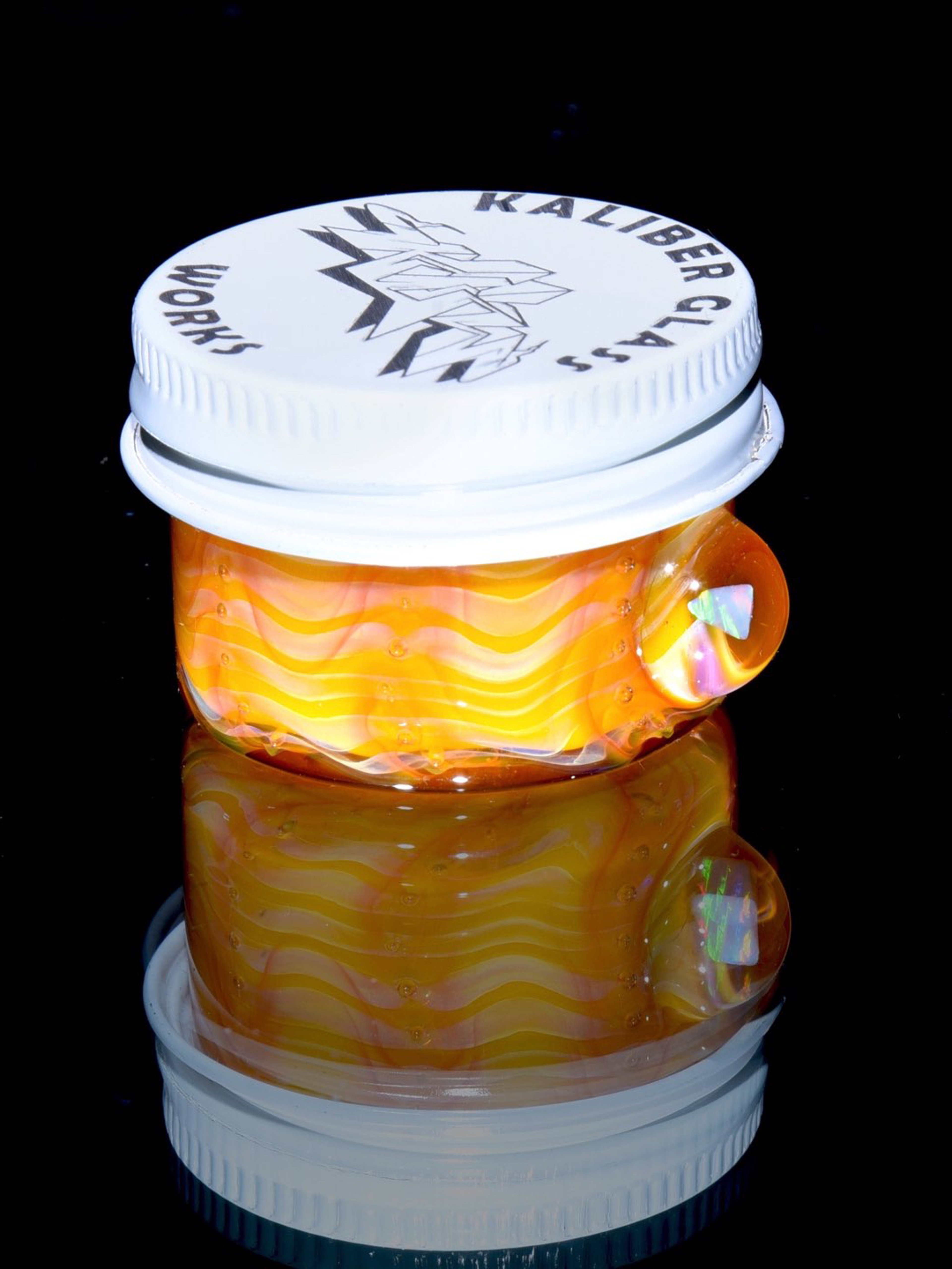 Preview pic of Kaliber Glass - Lidded Airtight Baller Jar - Starburst Wrap & Rake w/ Opal