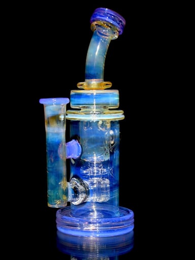Preview pic of Bronx Glass - Fumed & Carved Incycler w/ Slitted Perc - Pink Slyme - 14mm Female