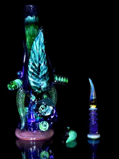 Preview pic of JDZ - Sculpted Experimental Green/Purple Rain Mini Tube, Pendant, & Dabber Set - 10mm Female