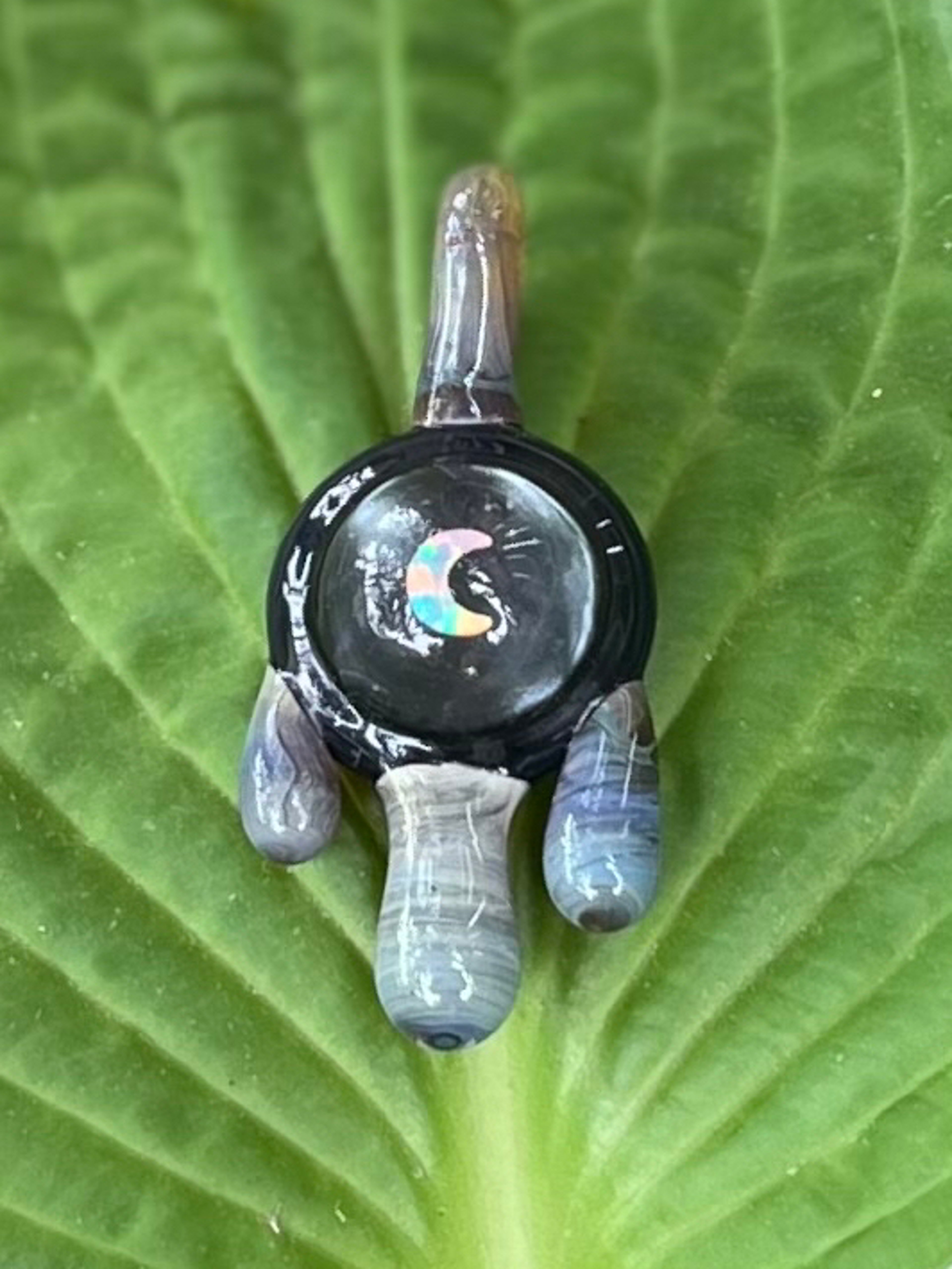 Preview pic of Green Amber purple and Black Crescent moon Drip Pendant