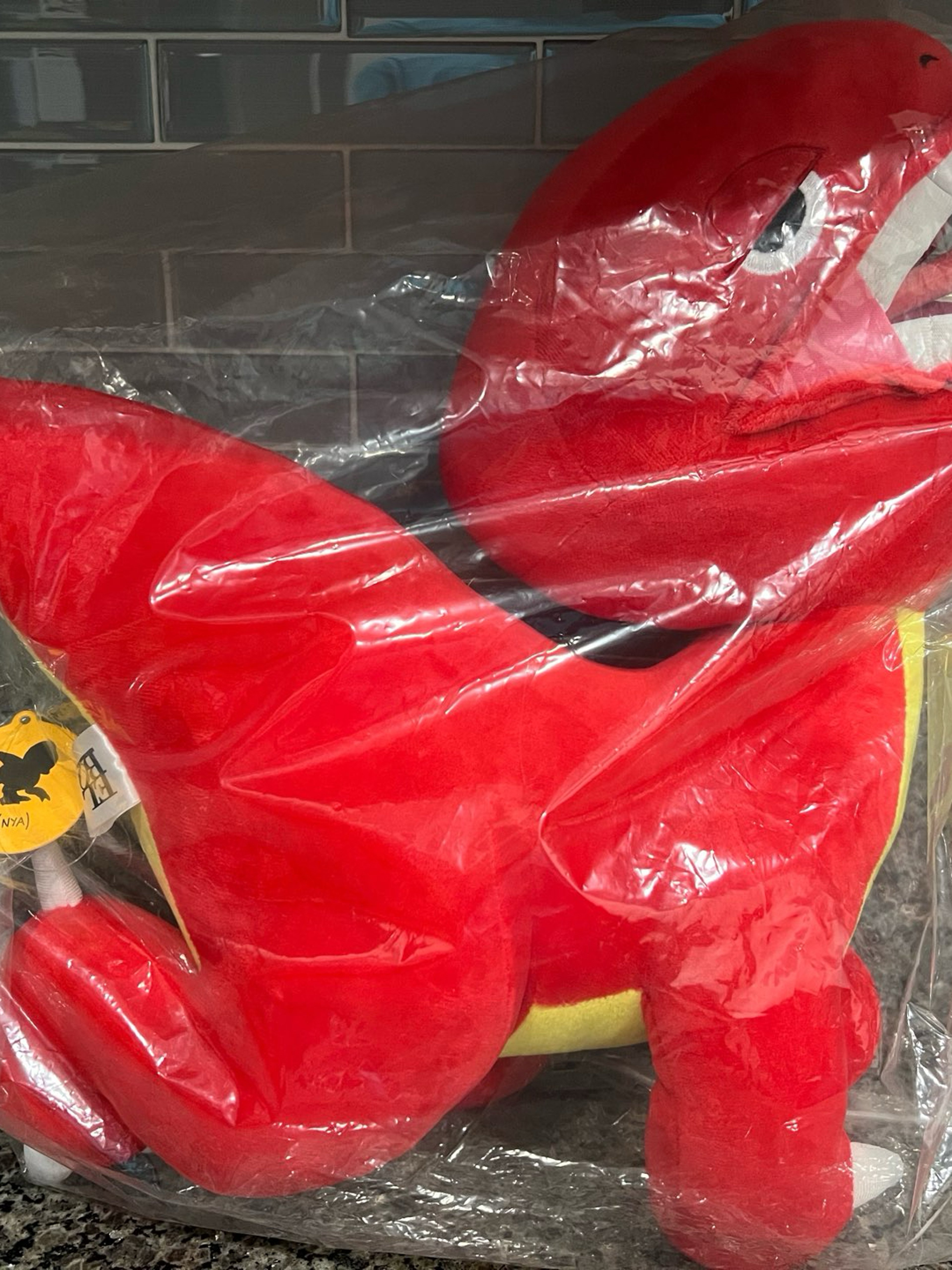 Preview pic of Elbo Glass Plush Nya Large Red/Yellow Dinosaur Limited Edition