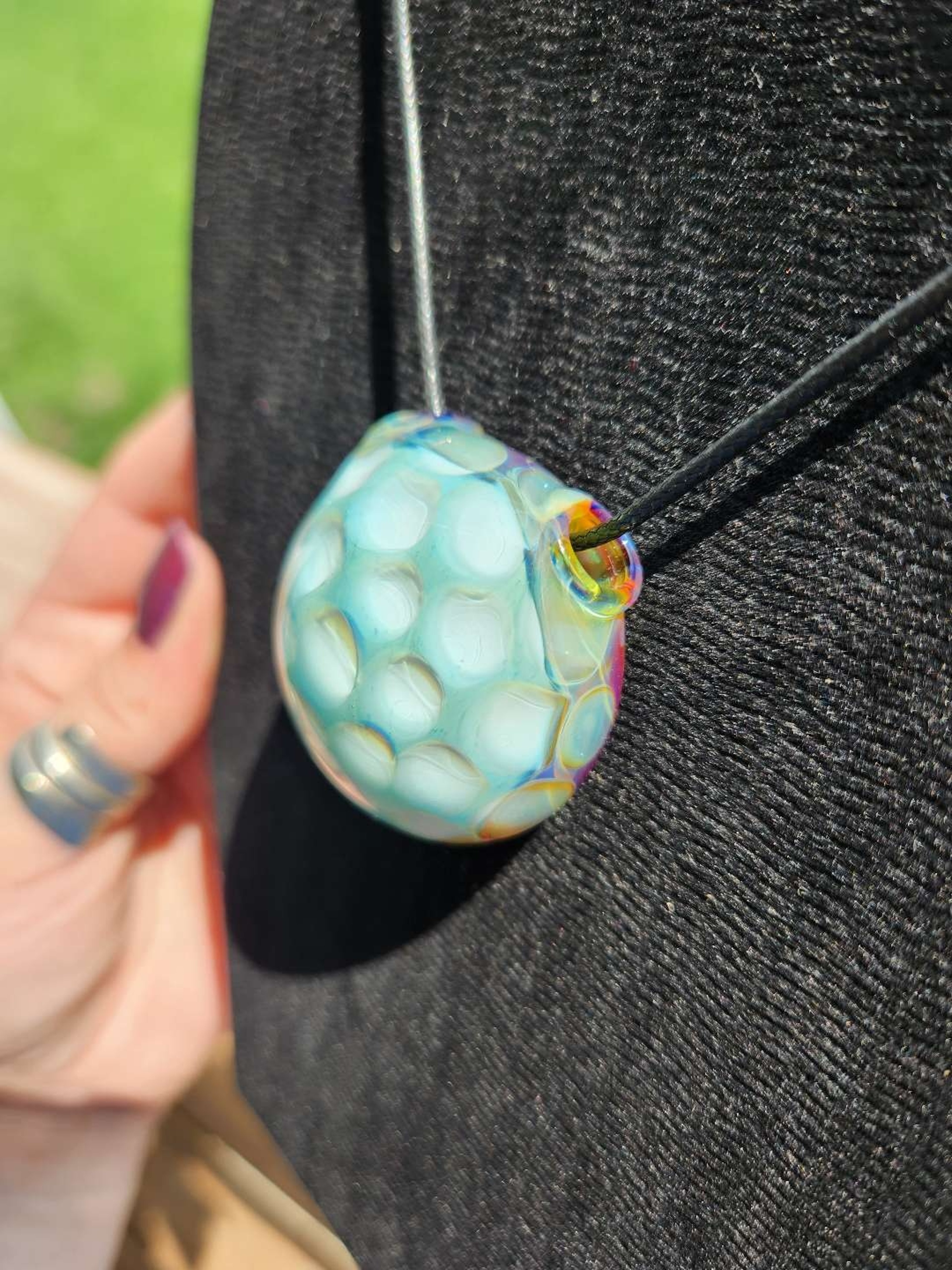 ¡Amber Purple x Green Stardust Honeycomb Hollow Pendant by Brandon Kilty! image 0