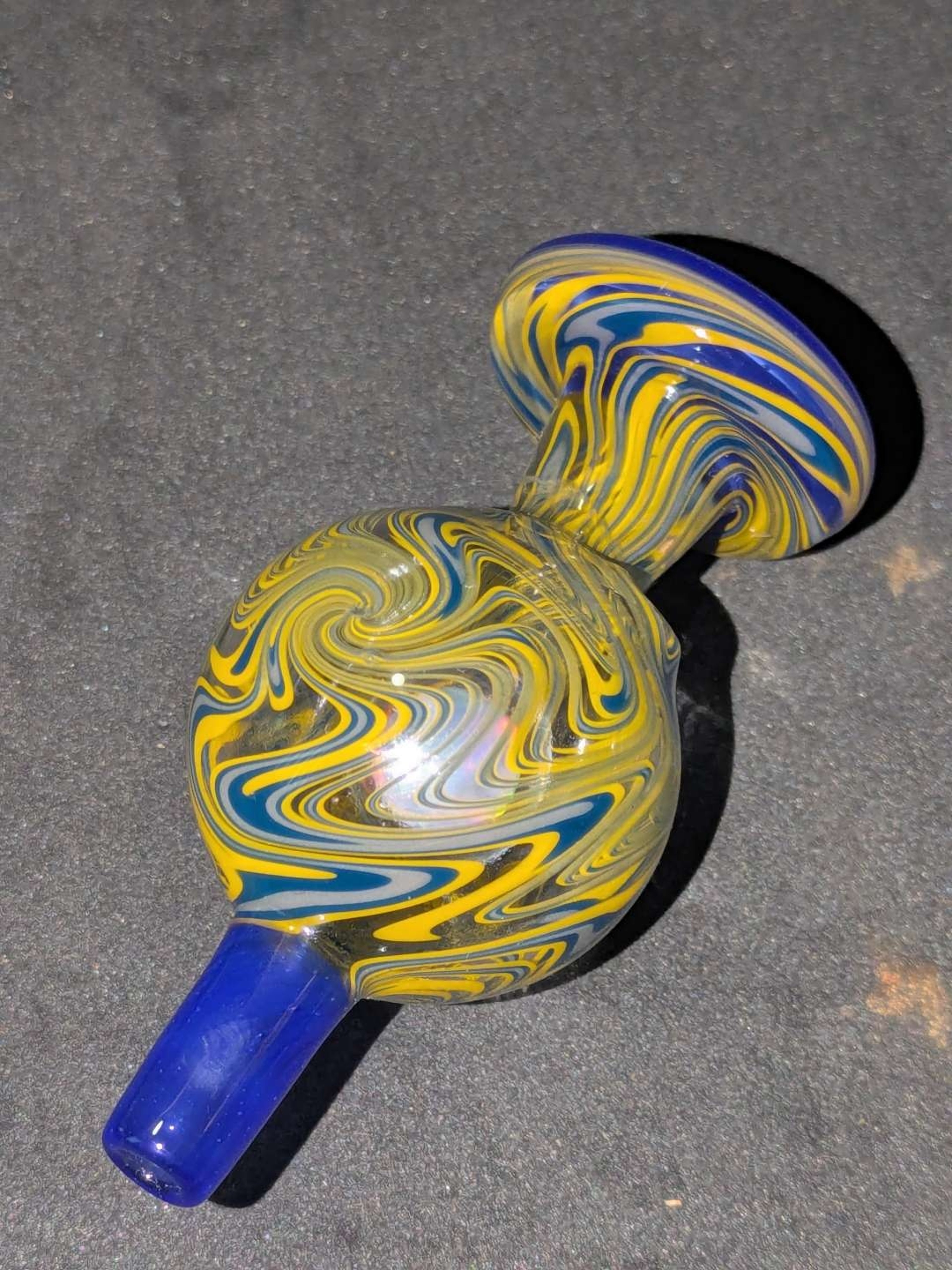 Preview pic of Soup Glass lakers linework wigwag bubble cap - opal, purple, yellow