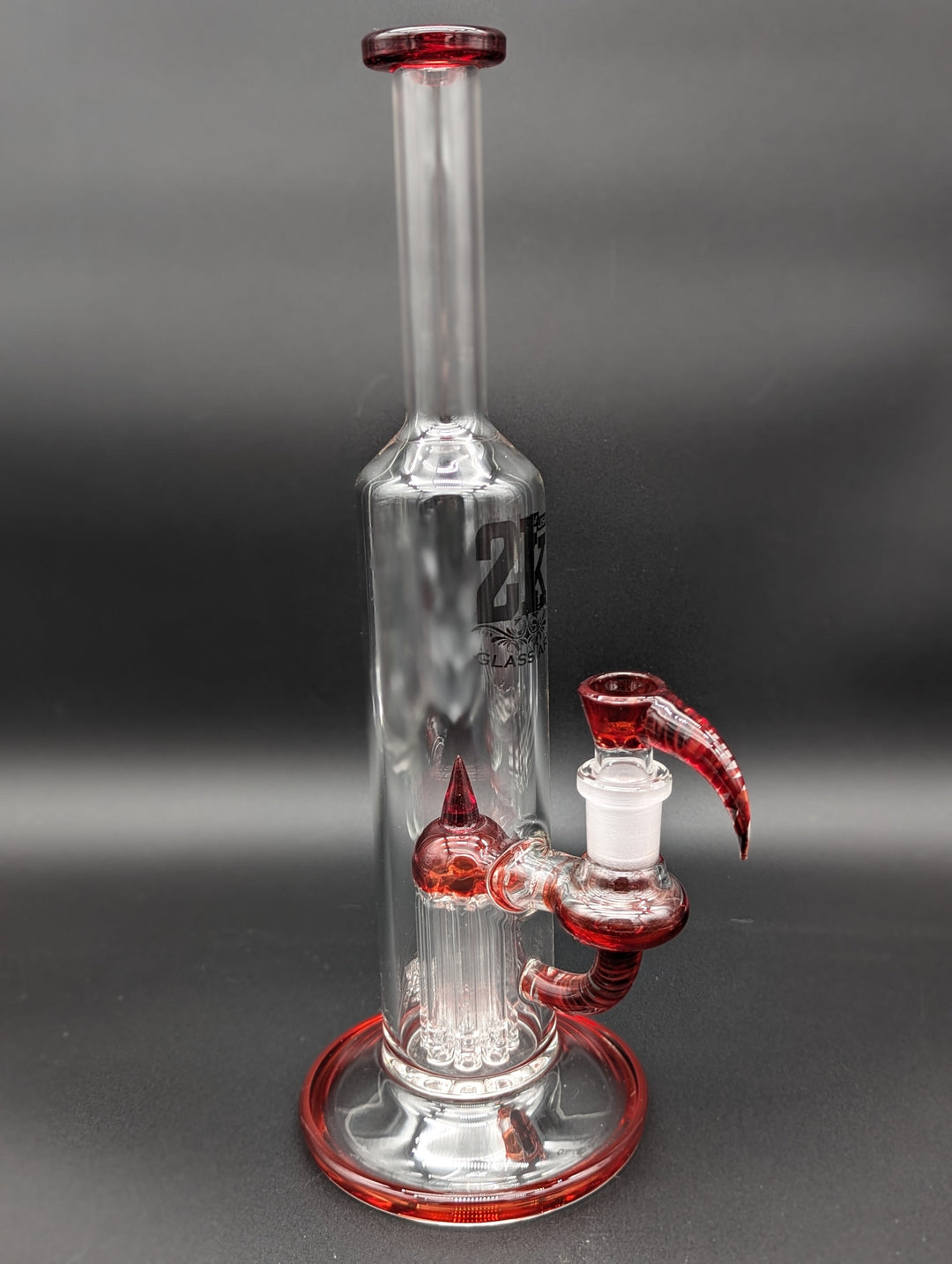 Preview pic of 2K GLASS ART RUBY RED 8 ARM PERC w/ 4 HOLE MATCHING SLIDE