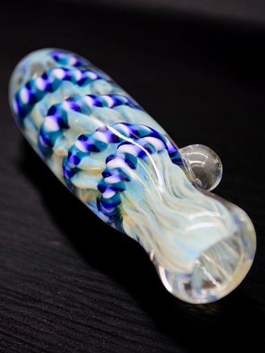 Preview pic of Hand Blown Chillum Glass Pipe 3” Thick Glass Blue Twist Design