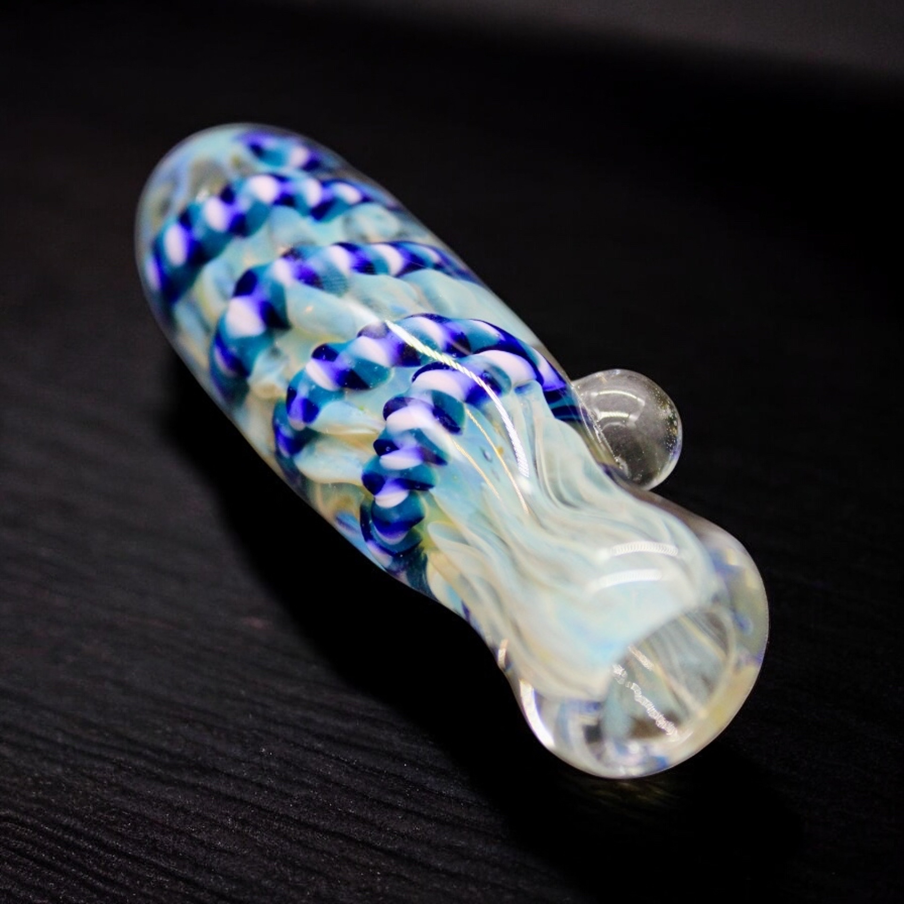 Preview pic of Hand Blown Chillum Glass Pipe 3” Thick Glass Blue Twist Design