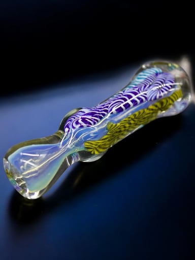Preview pic of Hand Blown Chillum Glass Pipe 3” Multi-Color Twist Design Thick Glass