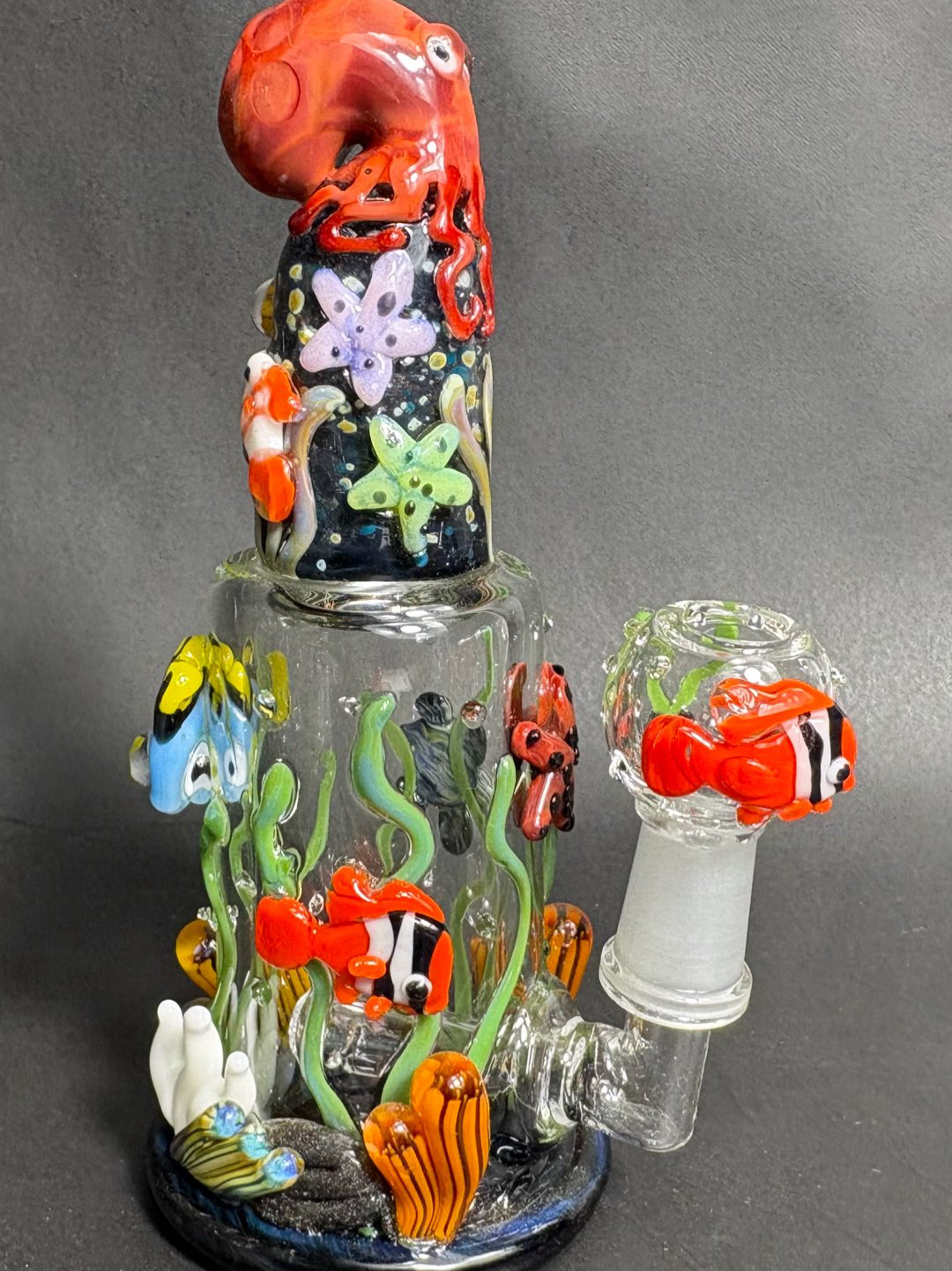 Preview pic of Empire Glassworks Octopus Heady Worked 10mm Mini Rig Peculator w/ Nail & Matching Dome