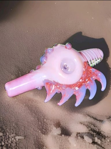 Preview pic of XL 5in silver fumed neon spiked glass art spoon pipe